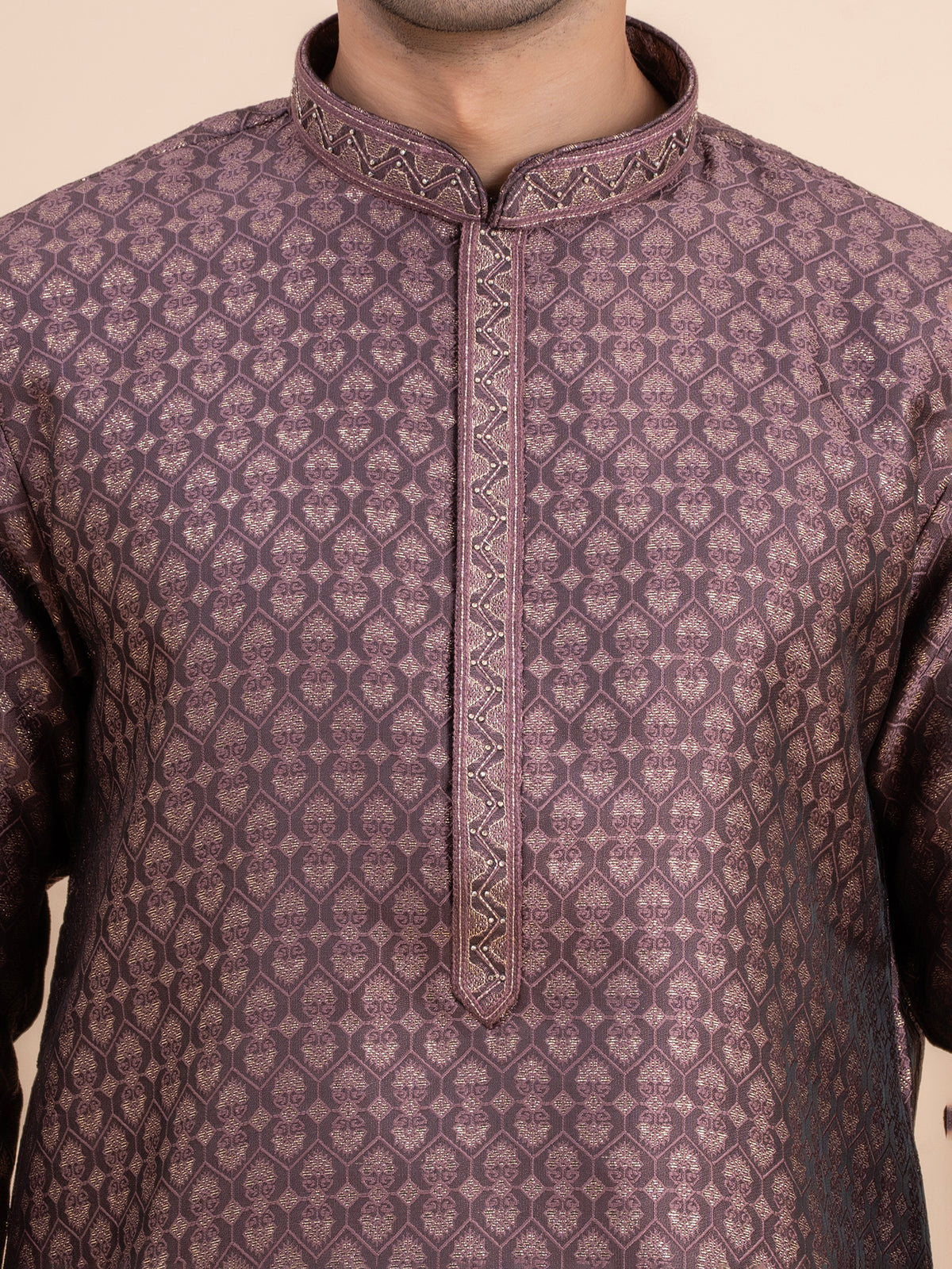 Dark Plum Brocade Kurta Set