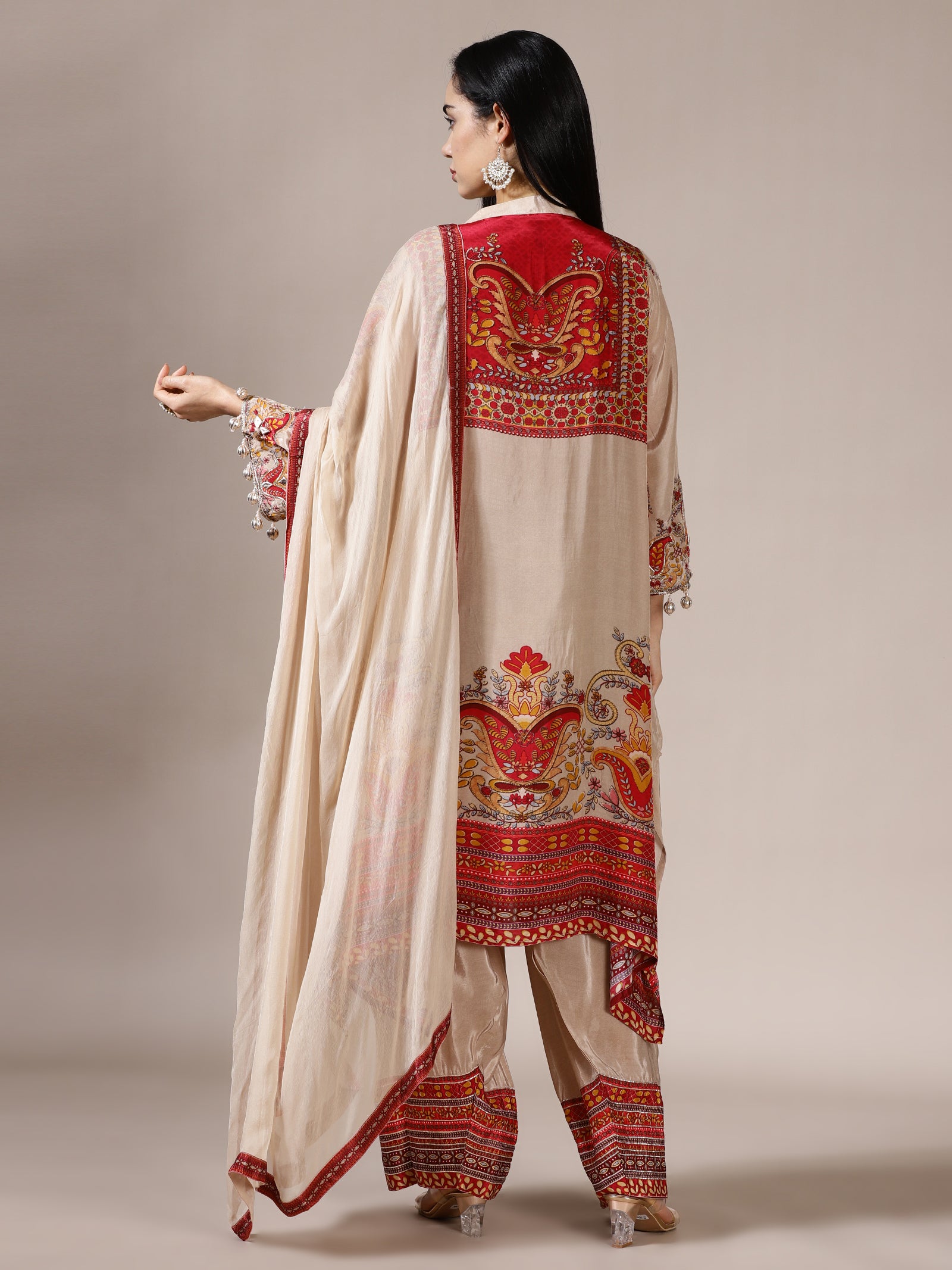 Khaki Paisley Tassel Sleeve Suit Set