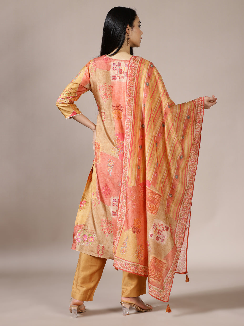 Saffron Patchwork Printed Suit Set