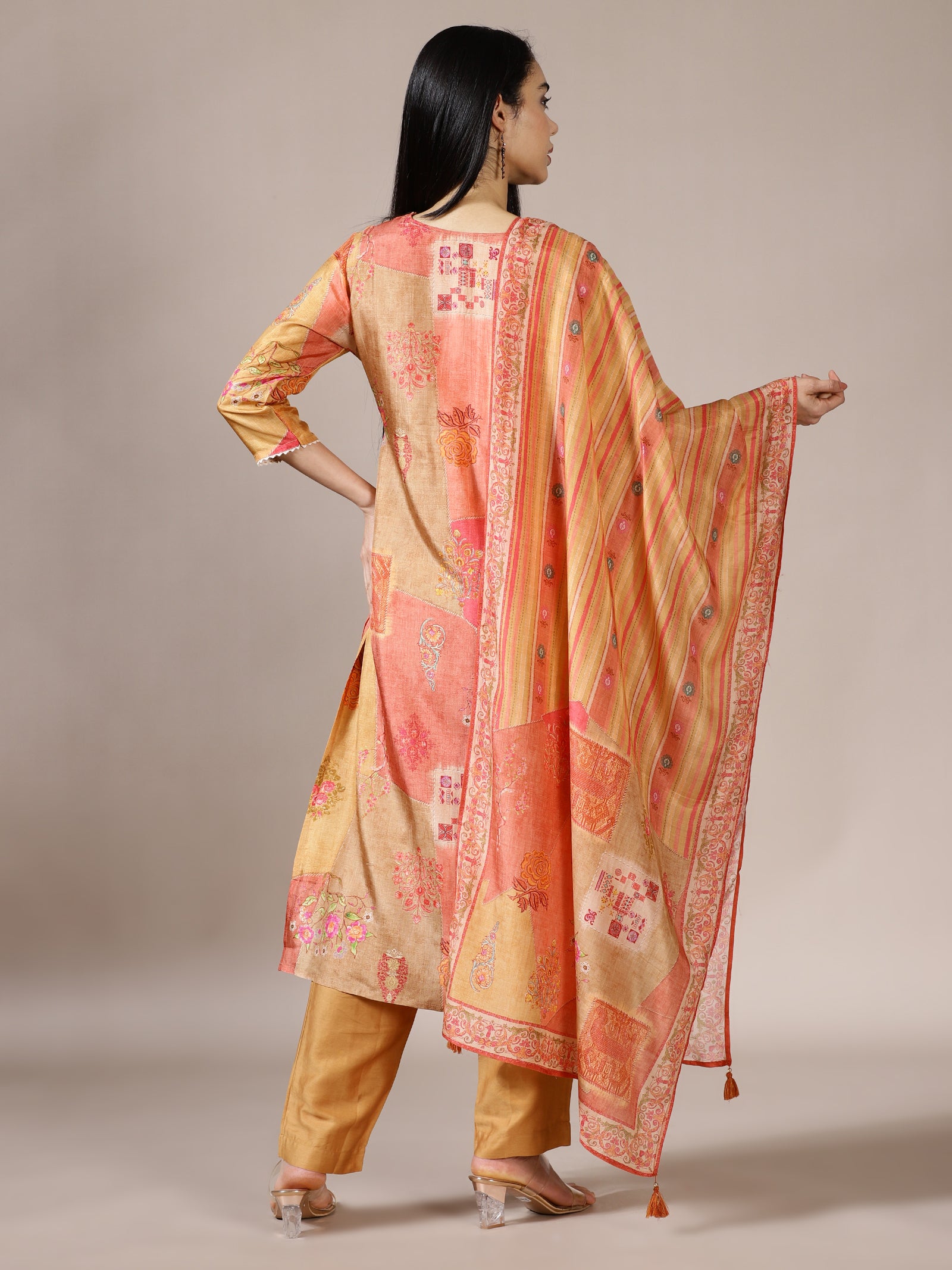 Saffron Patchwork Printed Suit Set