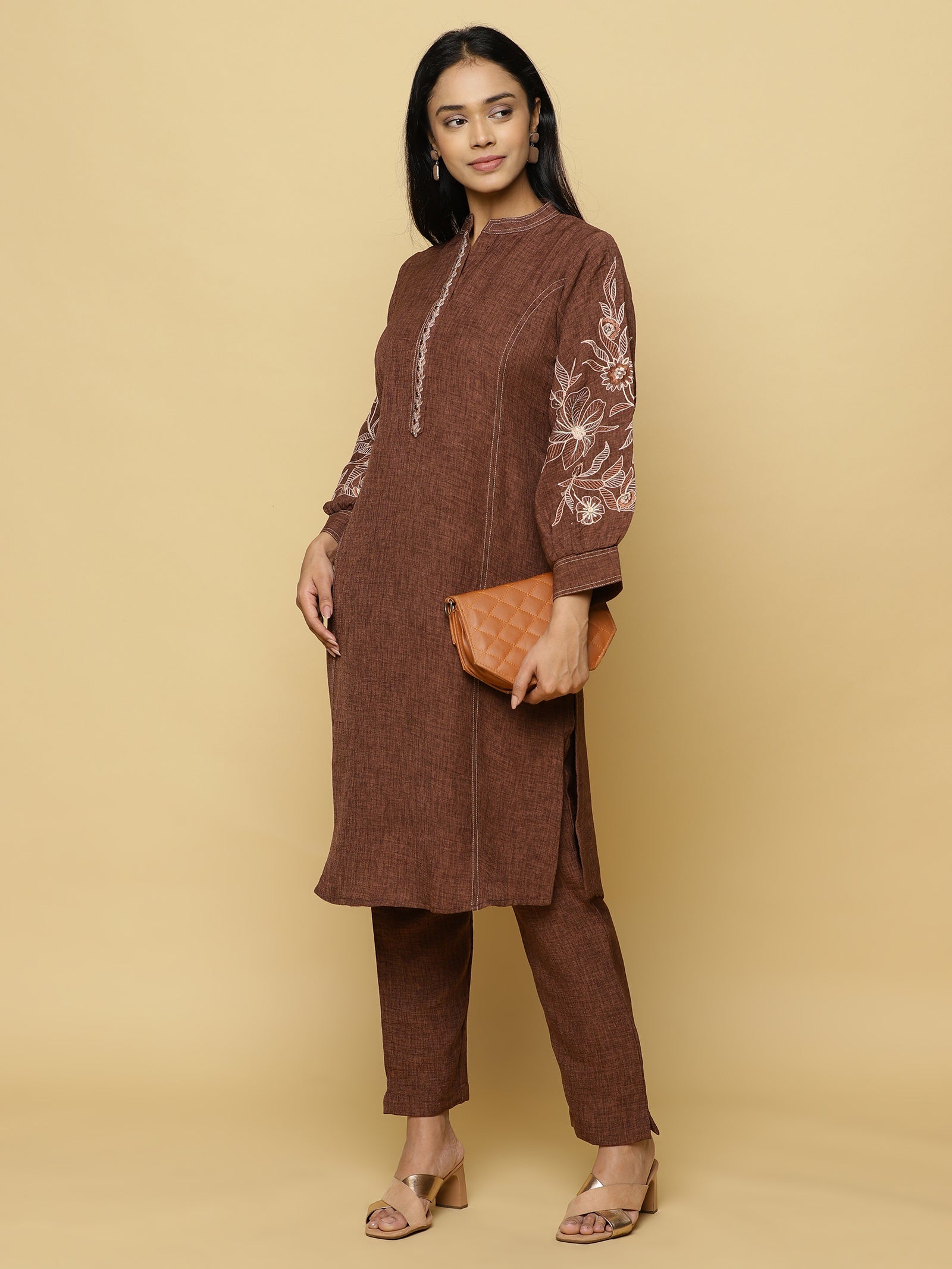 Brown Embroidered Co-ord Set
