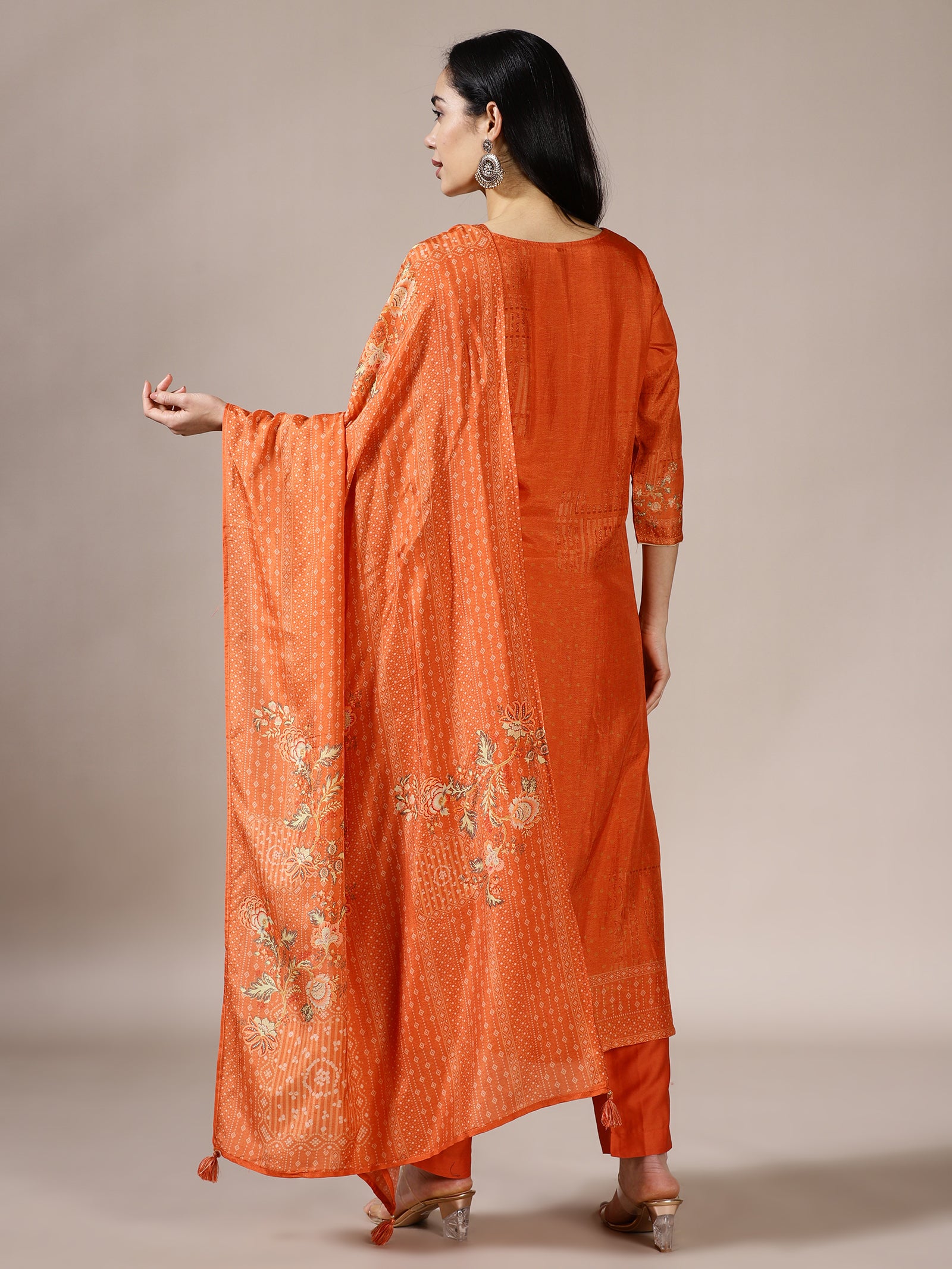 Burnt Orange Textured Embroidered Suit