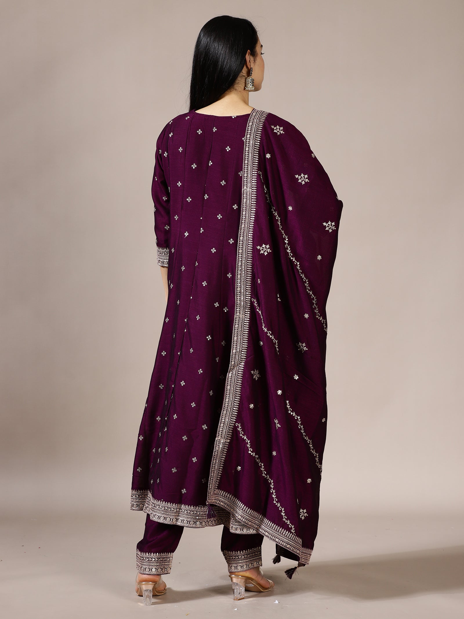 Deep Purple Gota Patti Anarkali Suit Set