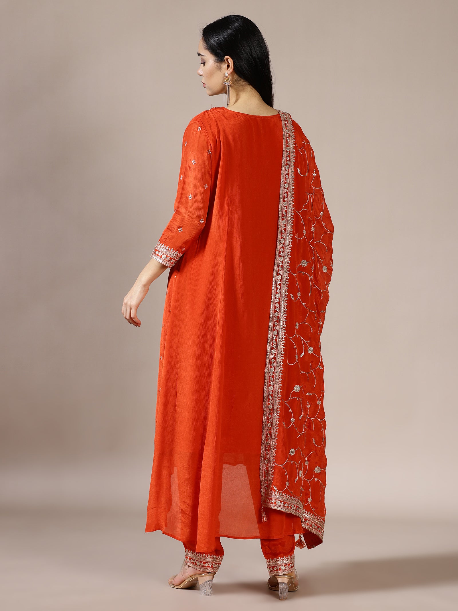 Tangerine Embroidered Kurta Set