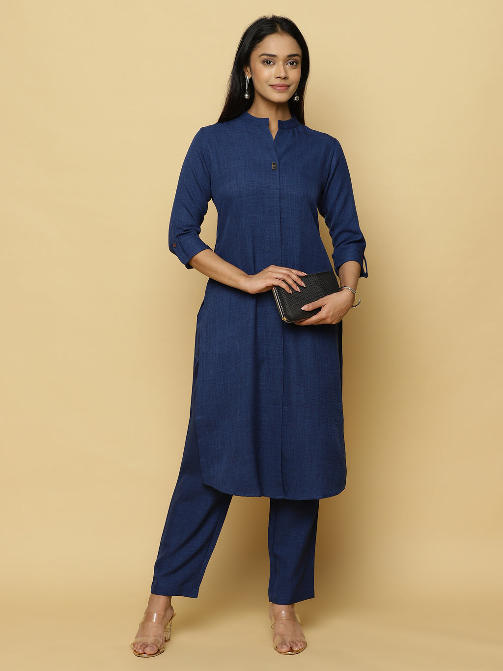 Navy Blue Mandarin Coord Set