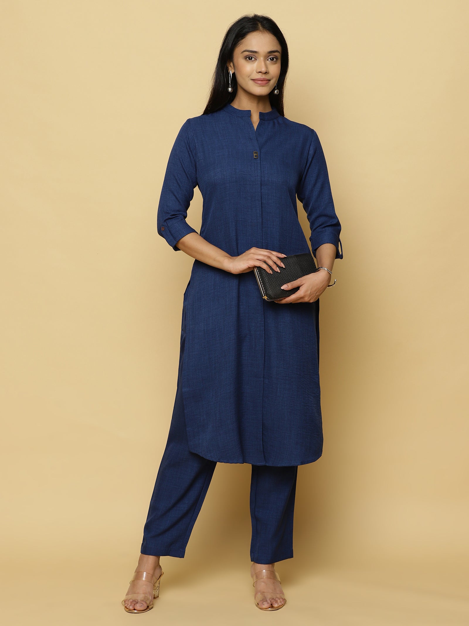 Navy Blue Mandarin Coord Set