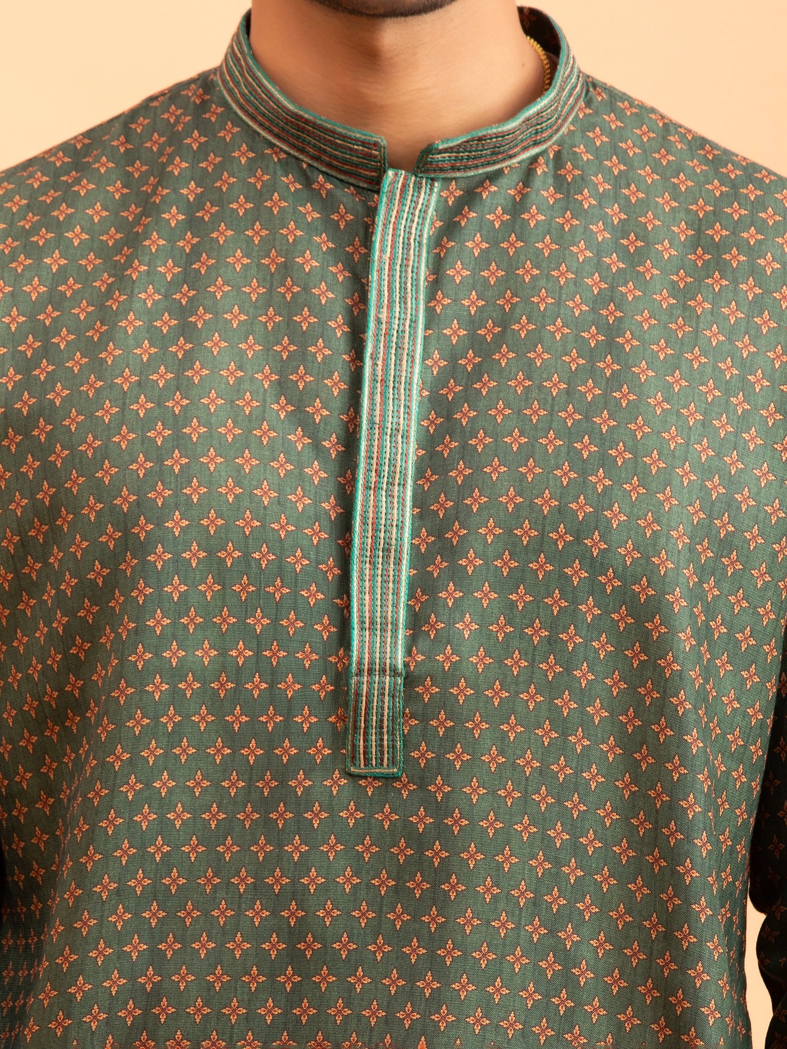 Olive Floral Motif Kurta
