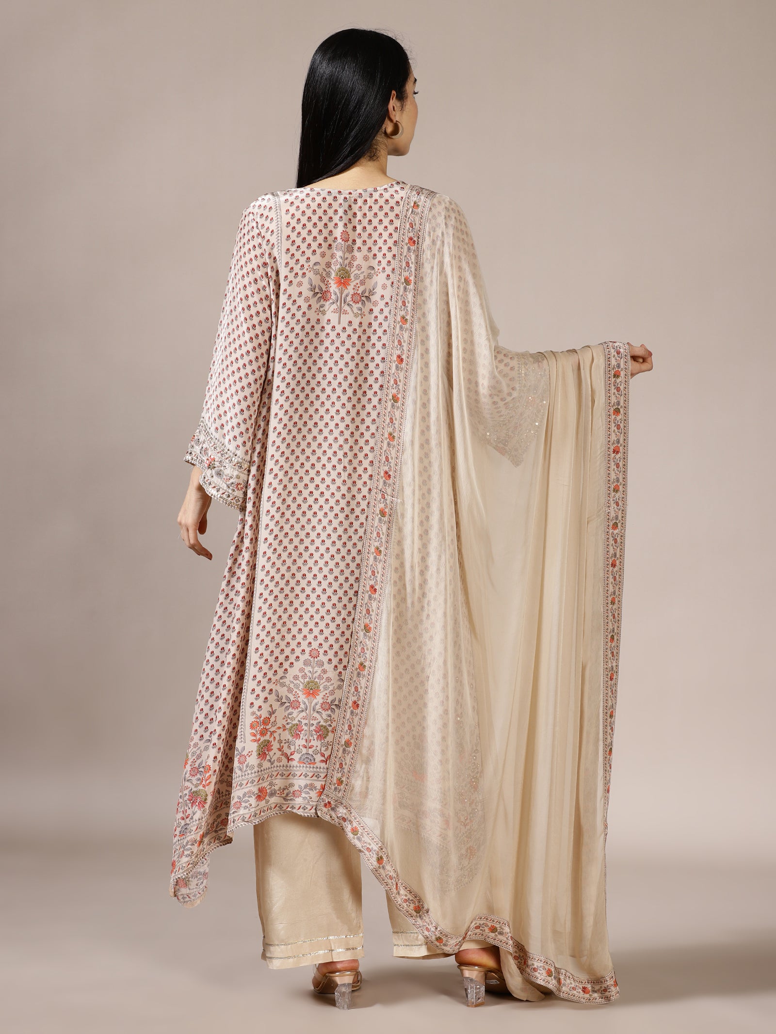 Beige Embroidered Suit Set
