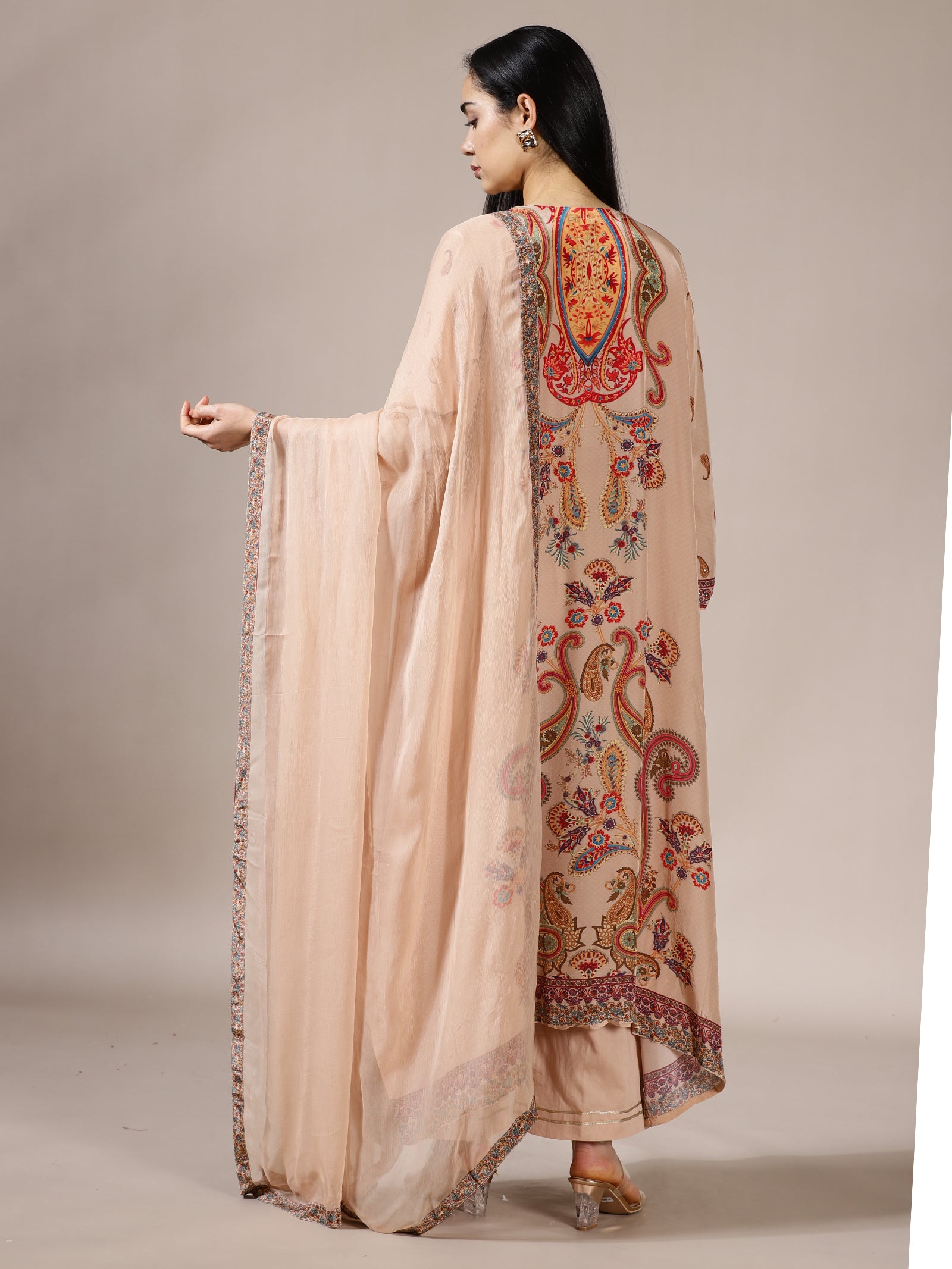 Beige Kurta Set with Detailed Paisley & Floral Kashmiri Embroidery
