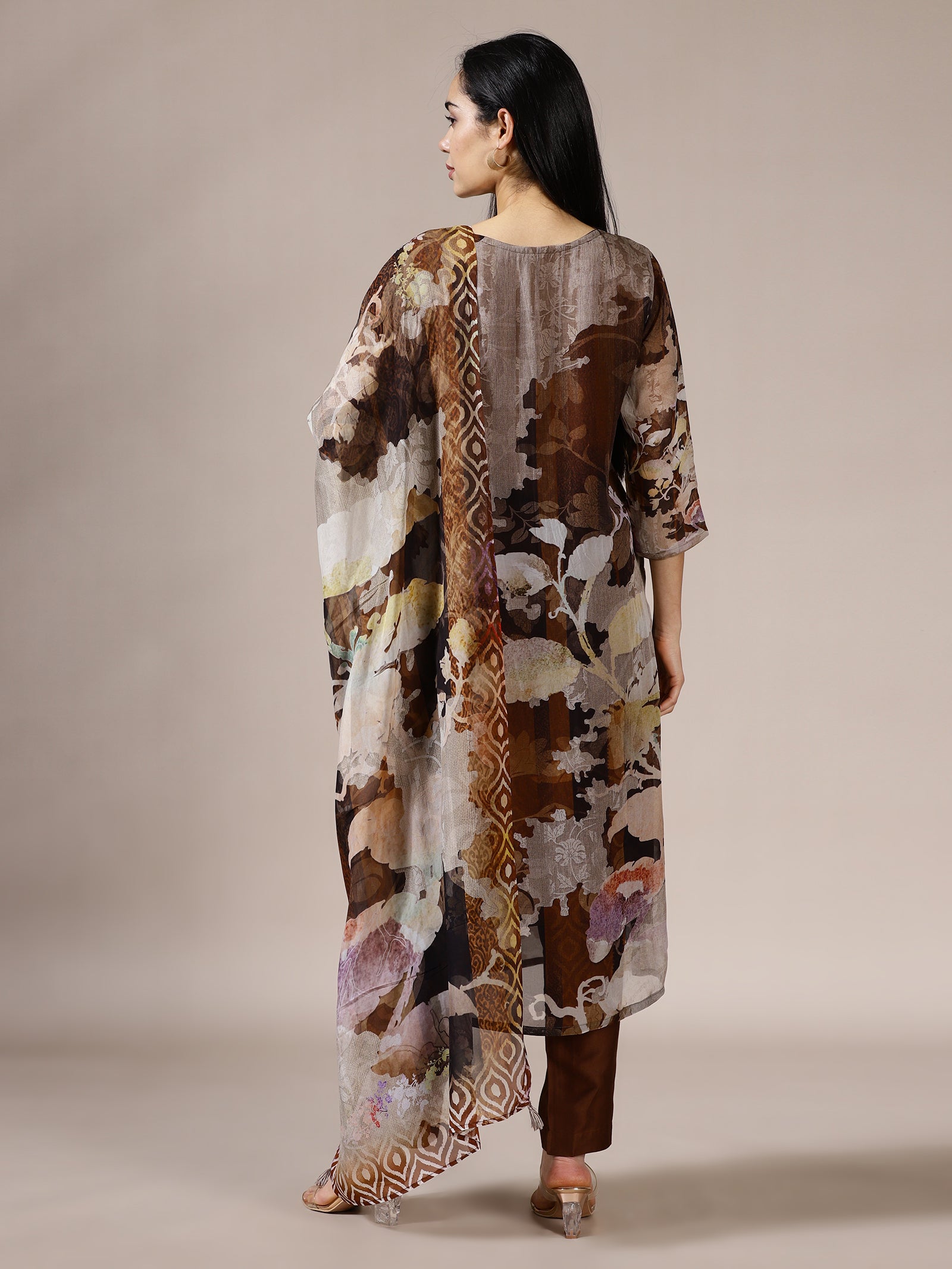 Brown Abstract Print Suit Set