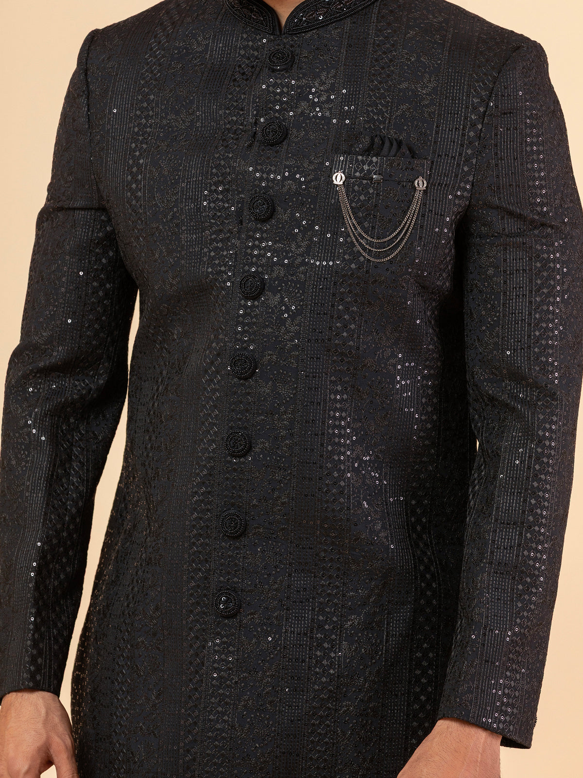 Obsidian Stellar Allover-Sequined Sherwani