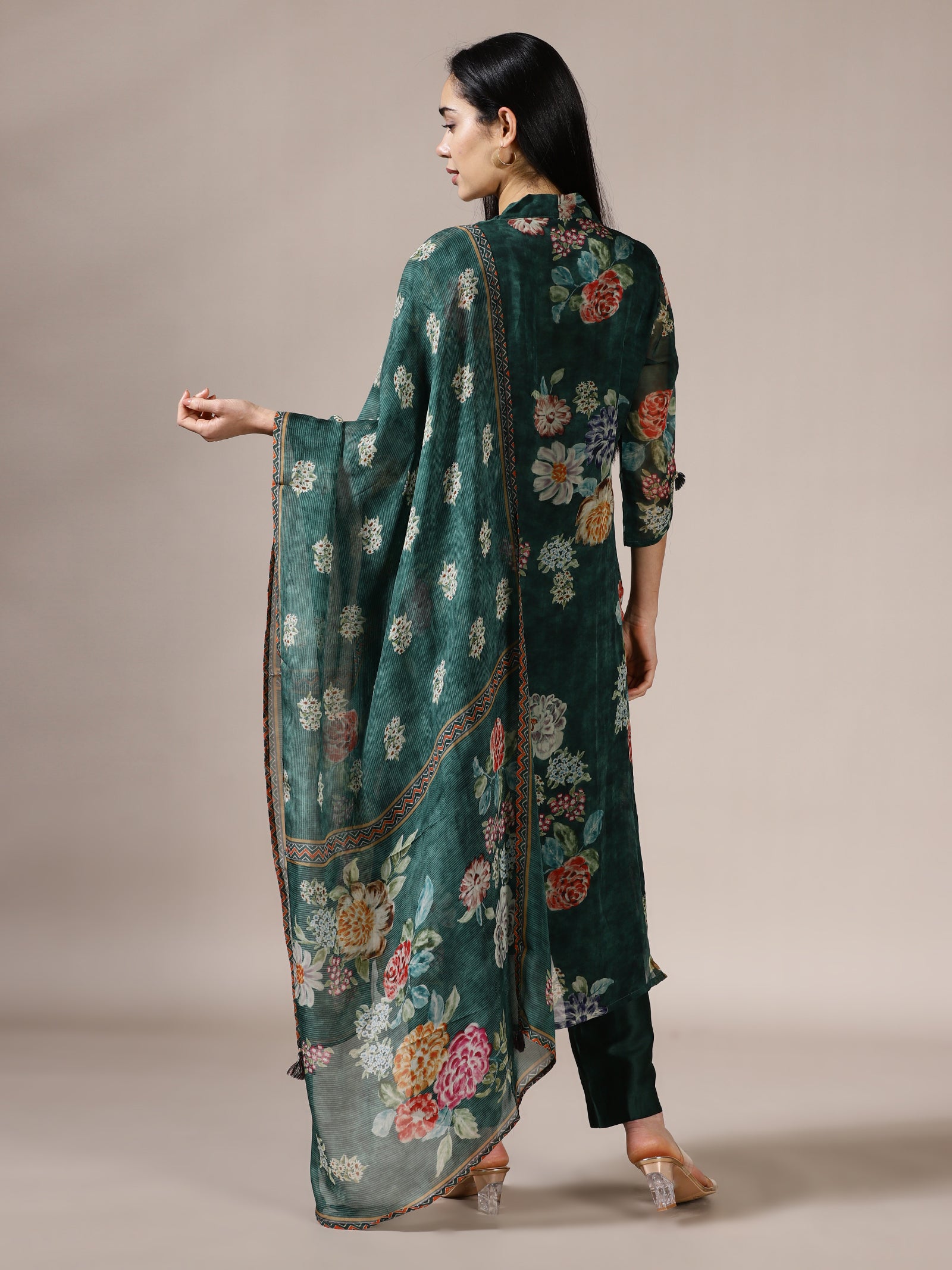 Forest Green Digital Floral Printed Kurta Set