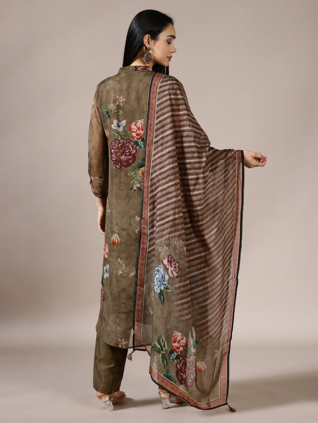 Taupe Multi-Floral Suit Set