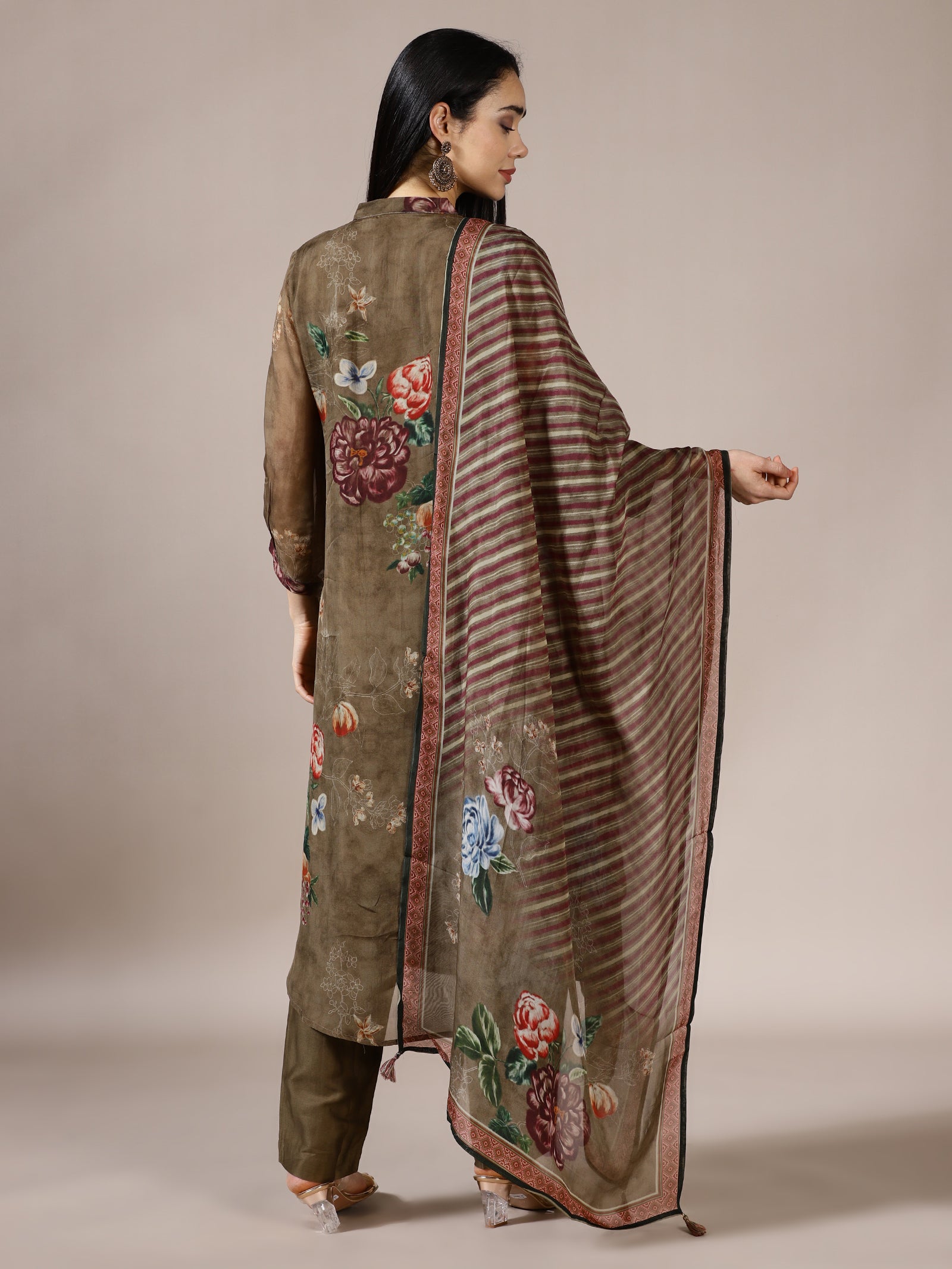 Taupe Multi-Floral Suit Set