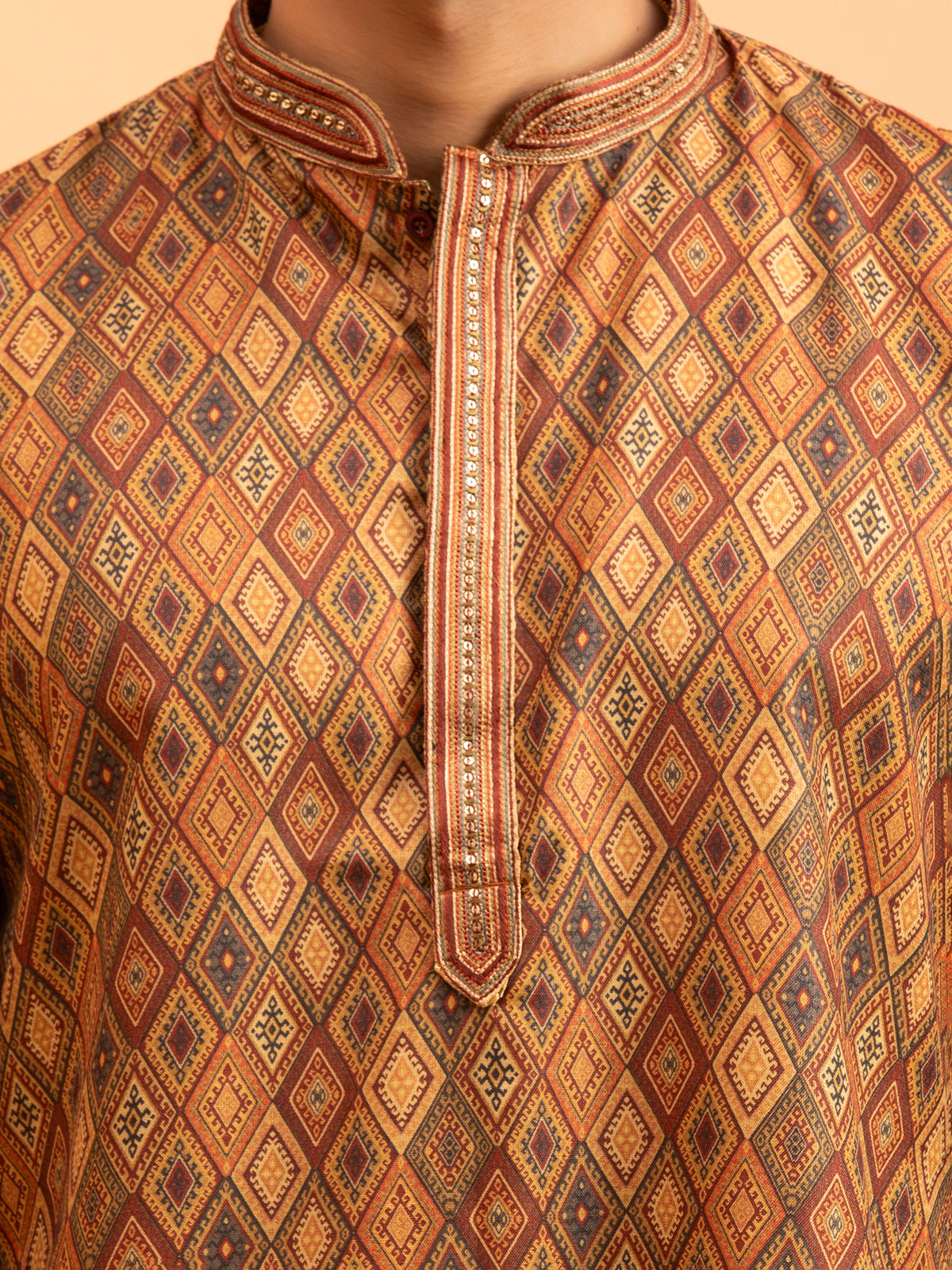 Geometric Patterned Copper Kurta