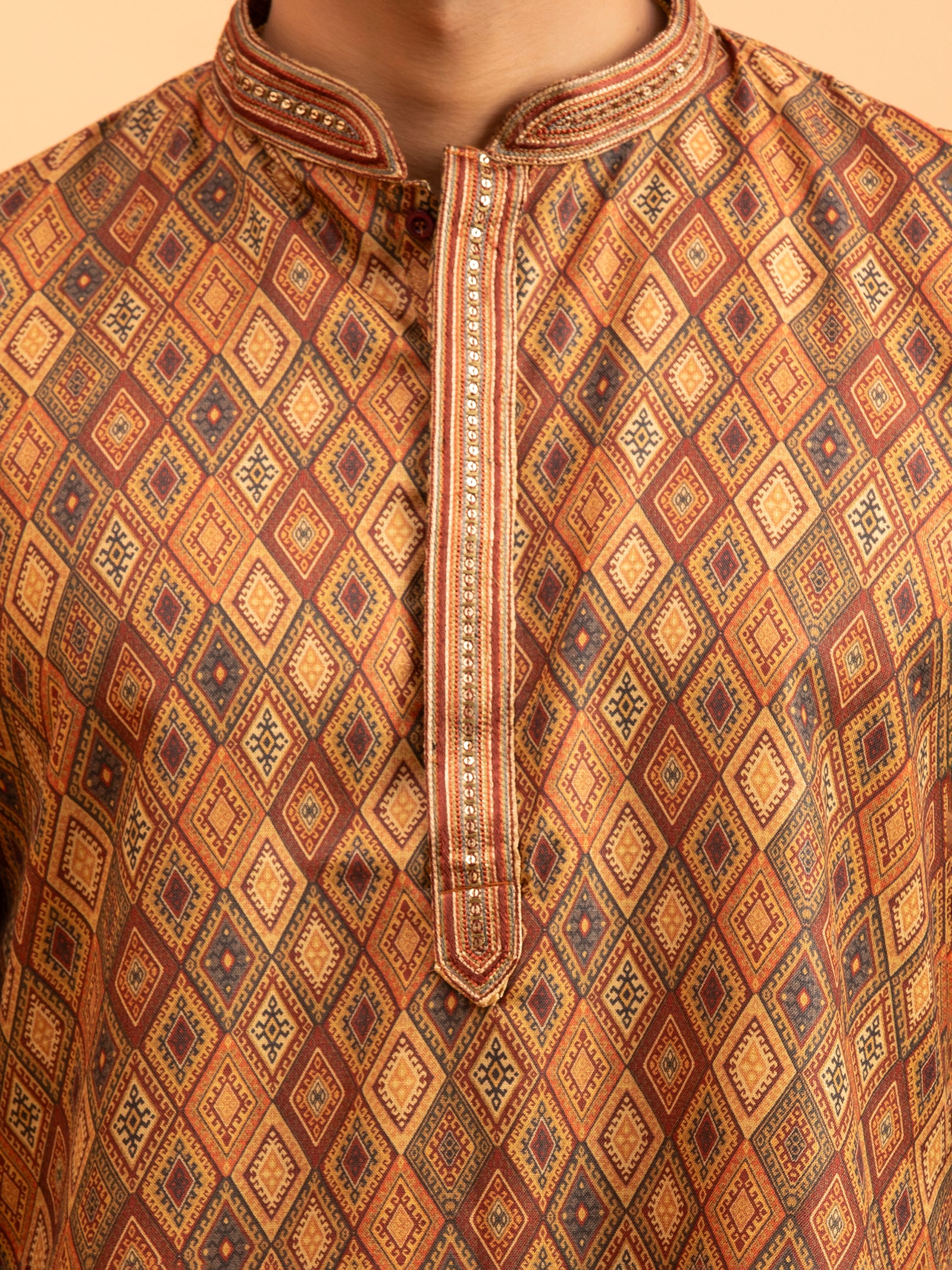 Geometric Patterned Copper Kurta