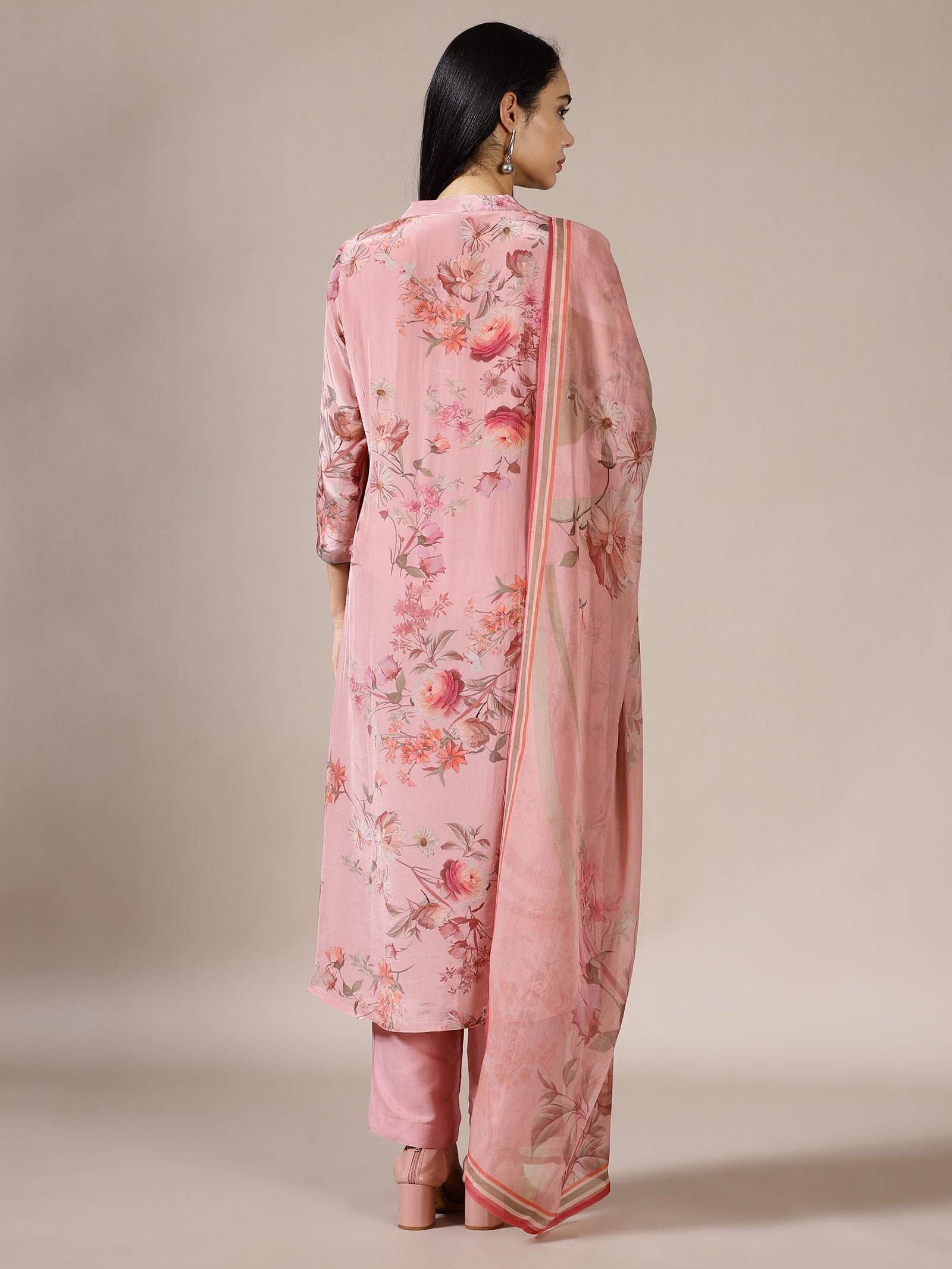 Rose Pink Water Colour Floral Suit Set