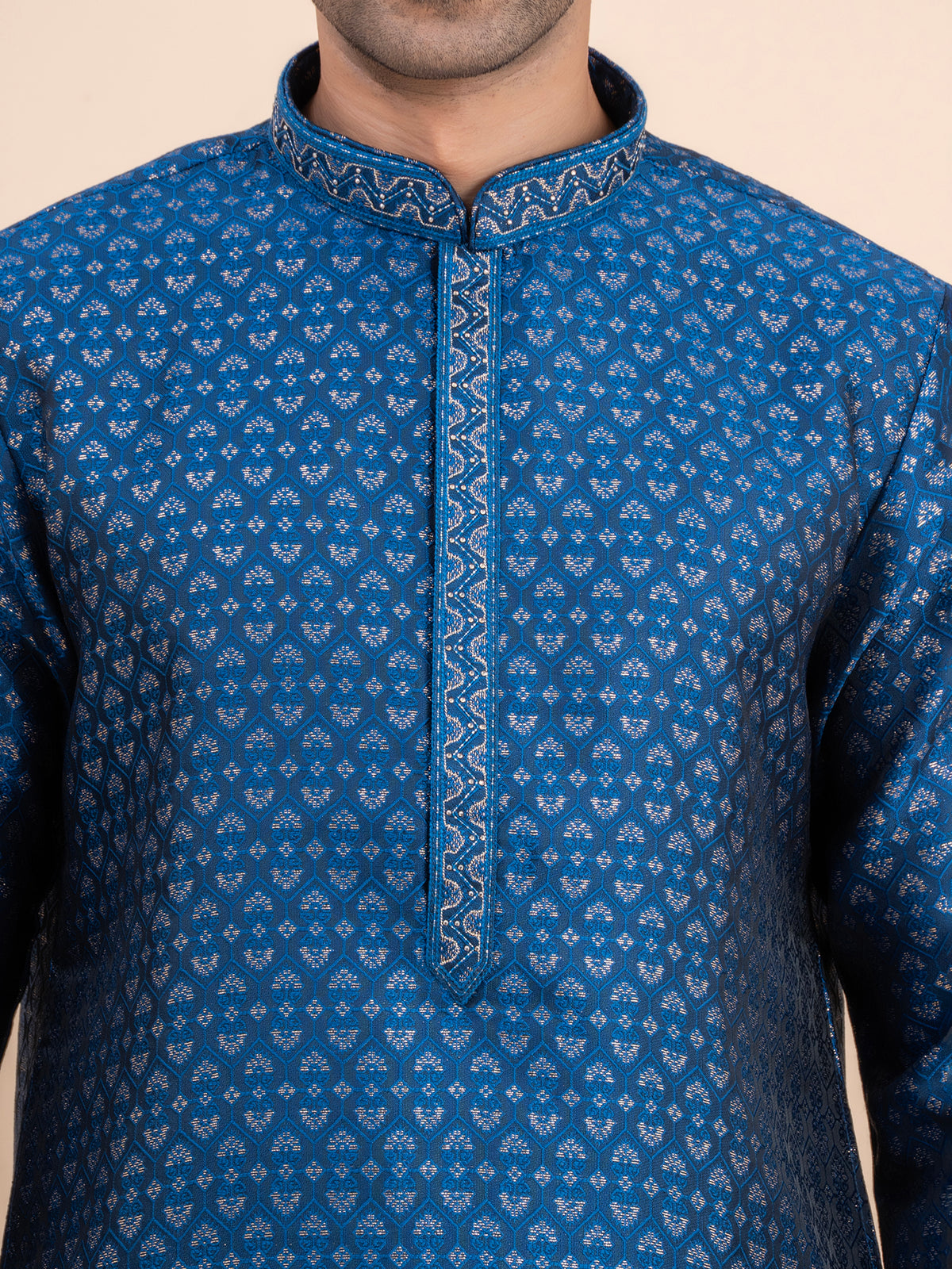 Deep Blue Brocade Kurta Set