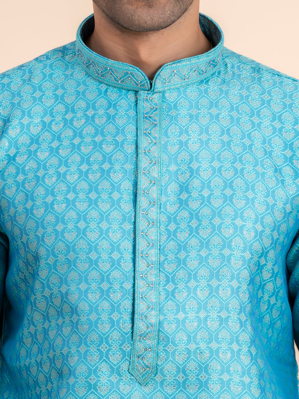 Turquoise Brocade Kurta Set