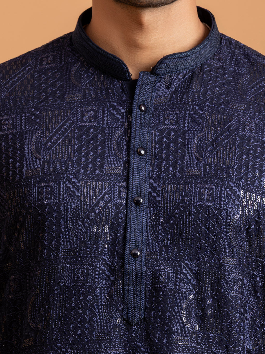 Midnight Blue Geometric Embroidered Kurta Set