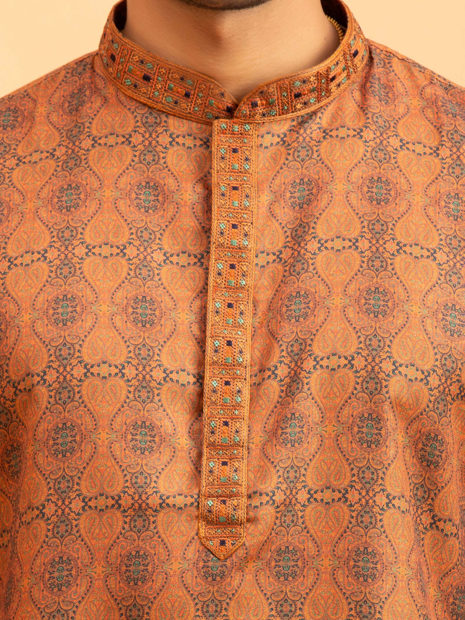 Terracotta Paisley Jacquard Kurta