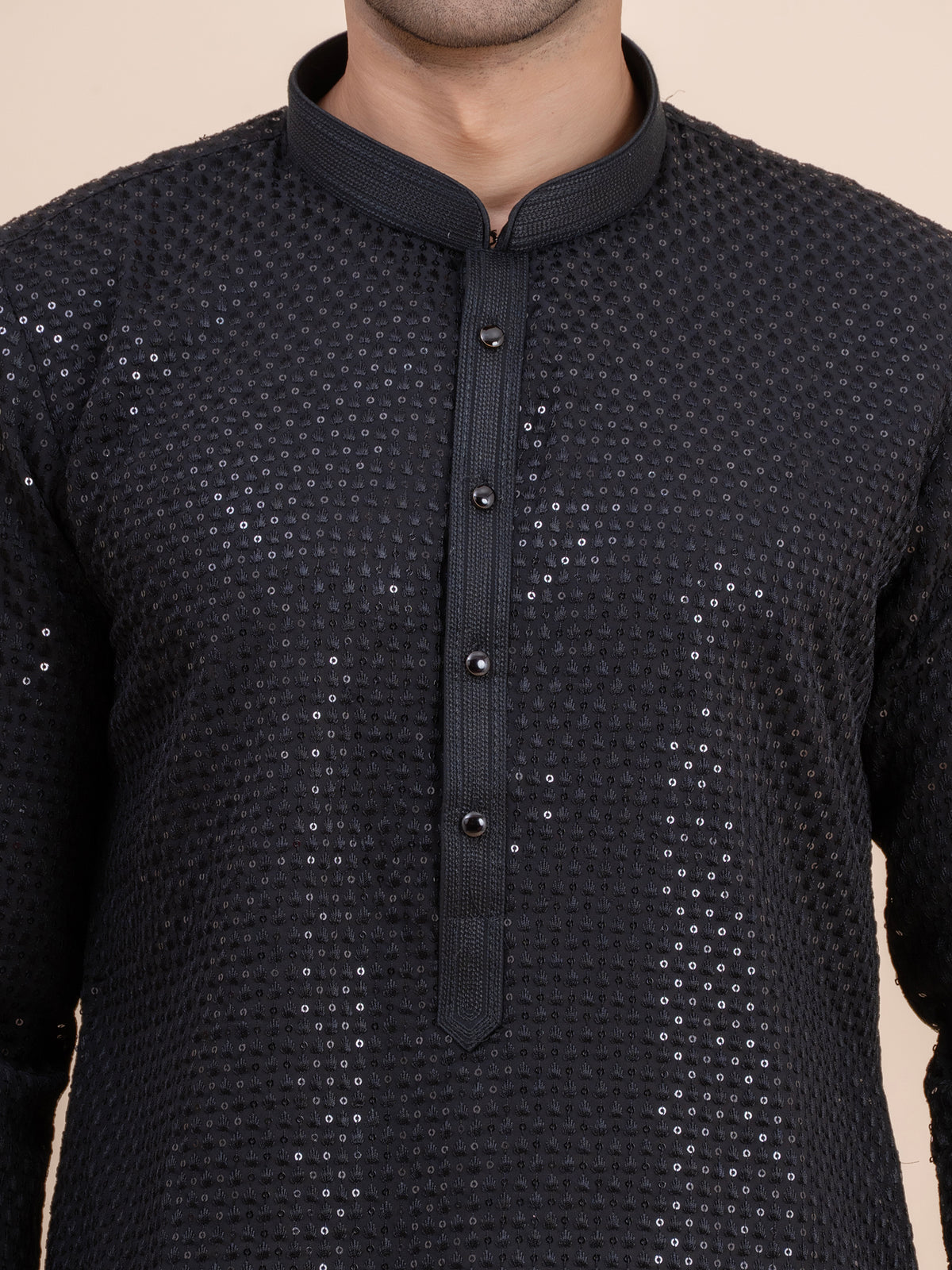 Jet Black Sequin Kurta Set