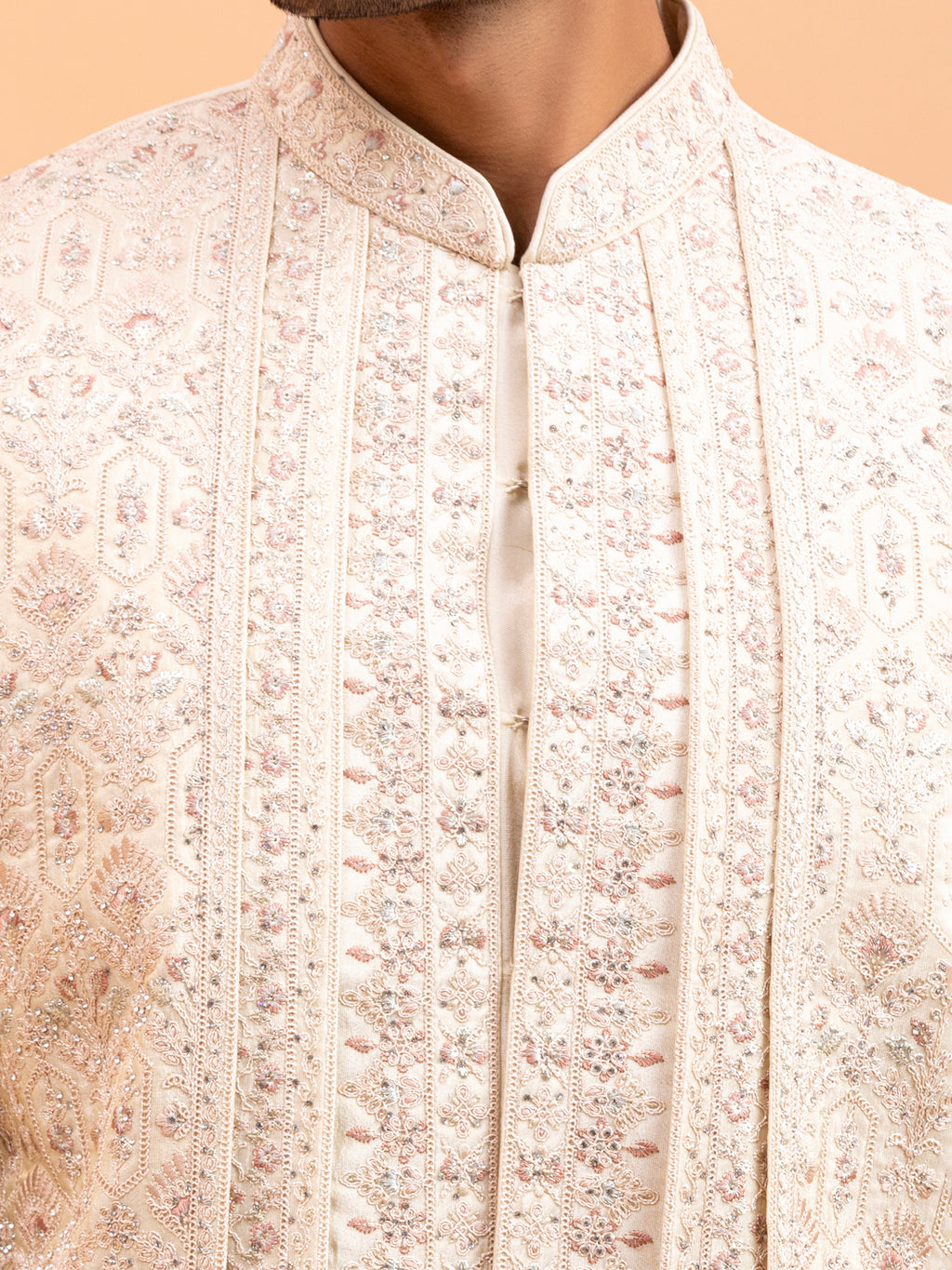 Golden Floral Embroidered Sherwani Set