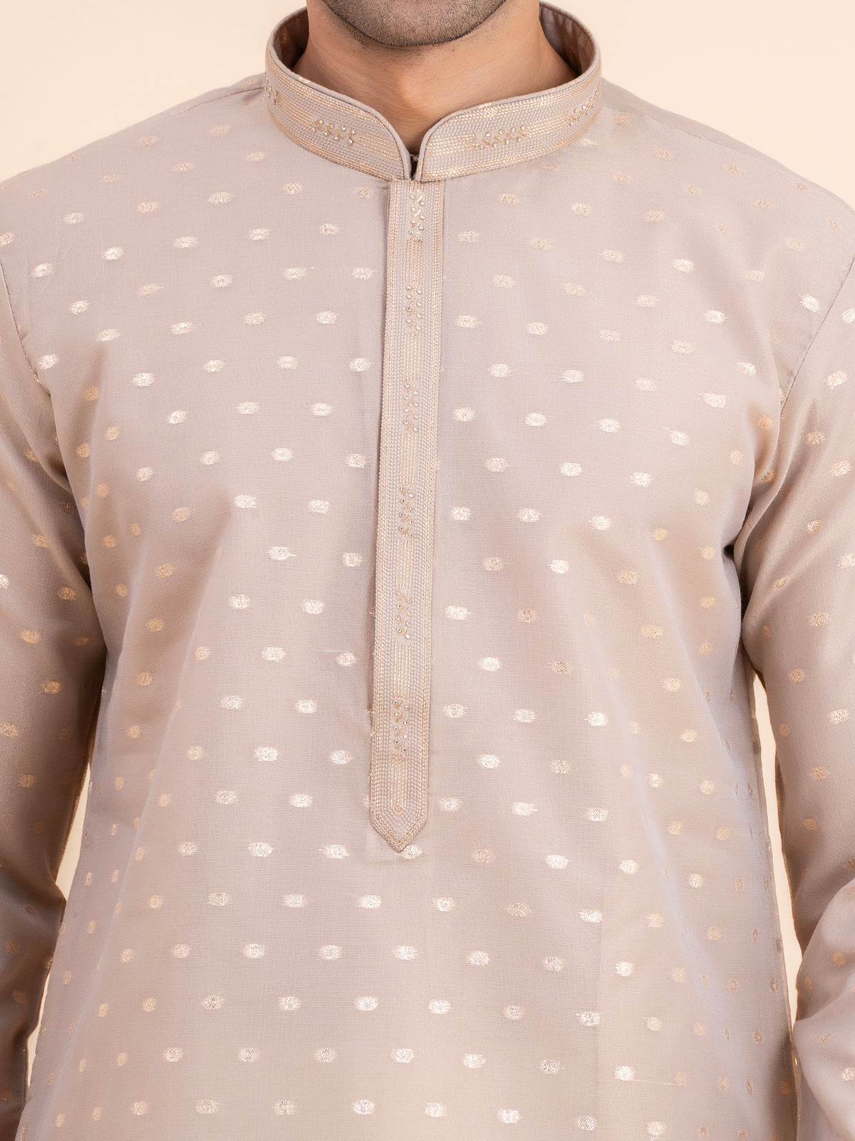 Beige Woven Kurta Set