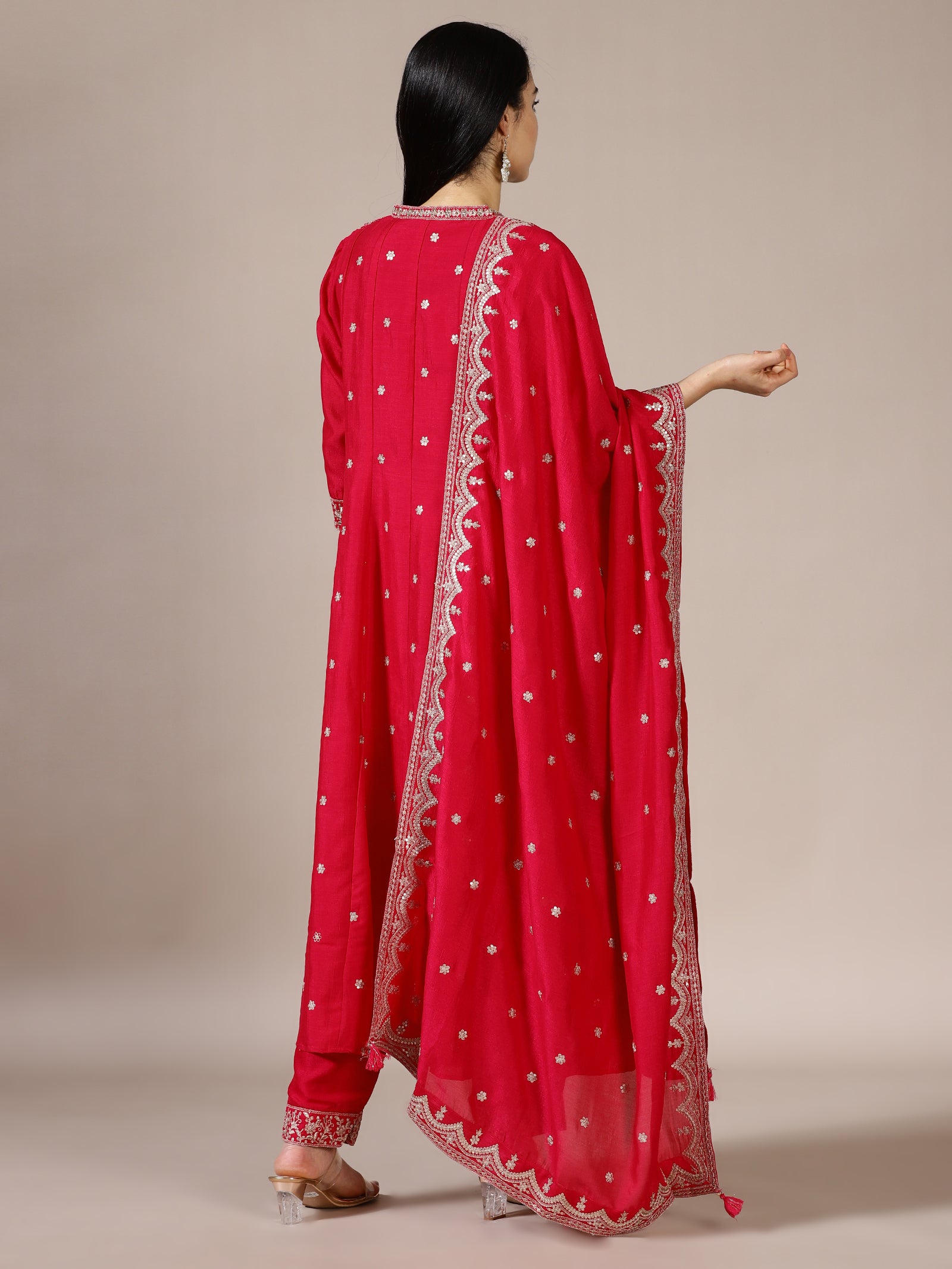 Scarlet Red Zari Embroidered Kurta Set