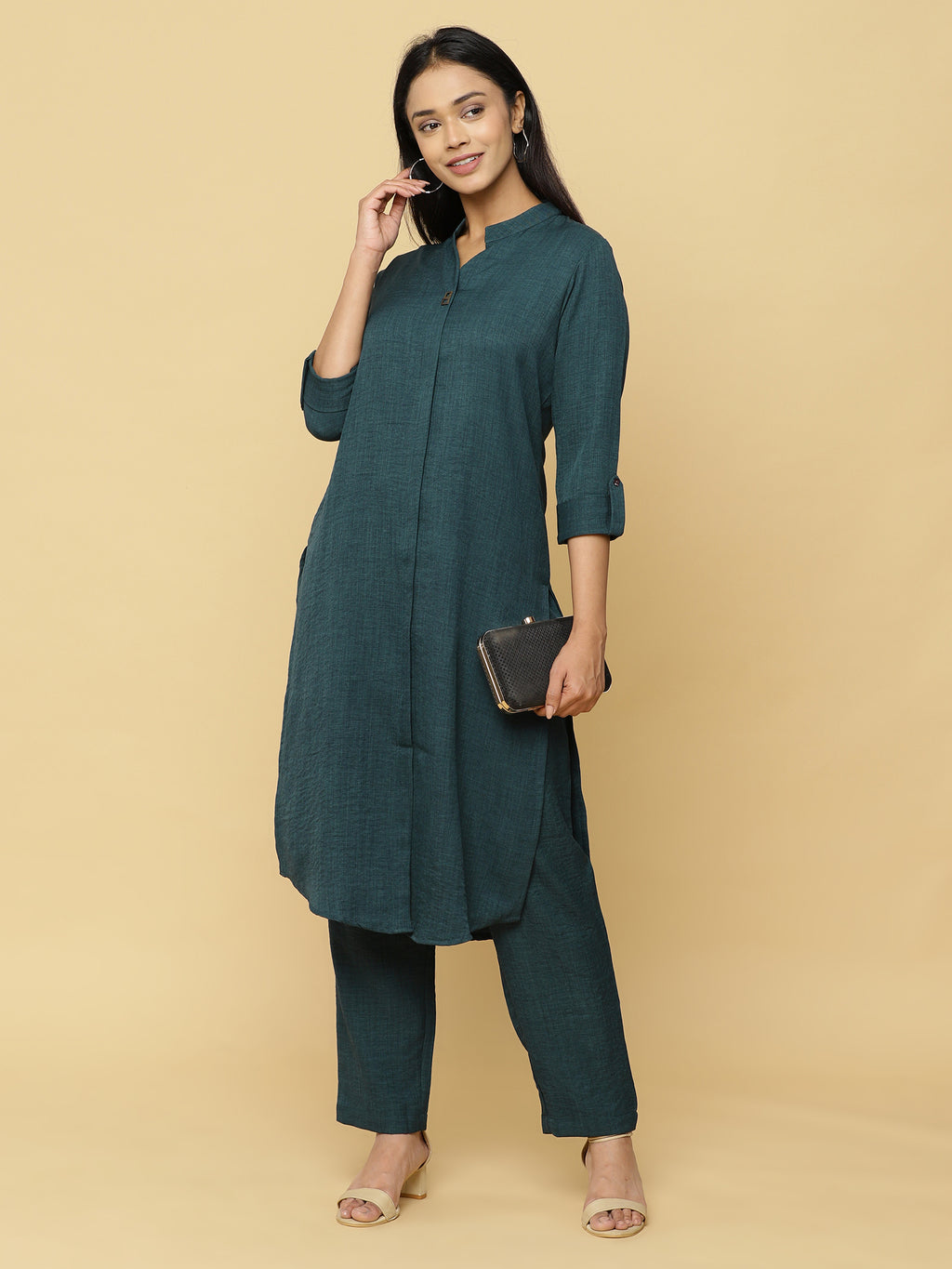 Deep Teal Mandarin Co-ord Set
