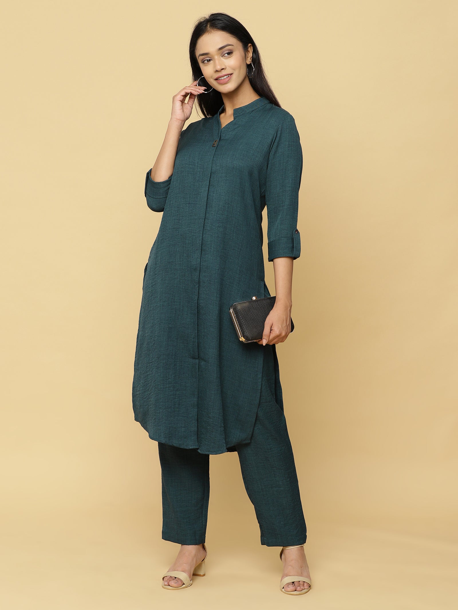 Deep Teal Mandarin Co-ord Set