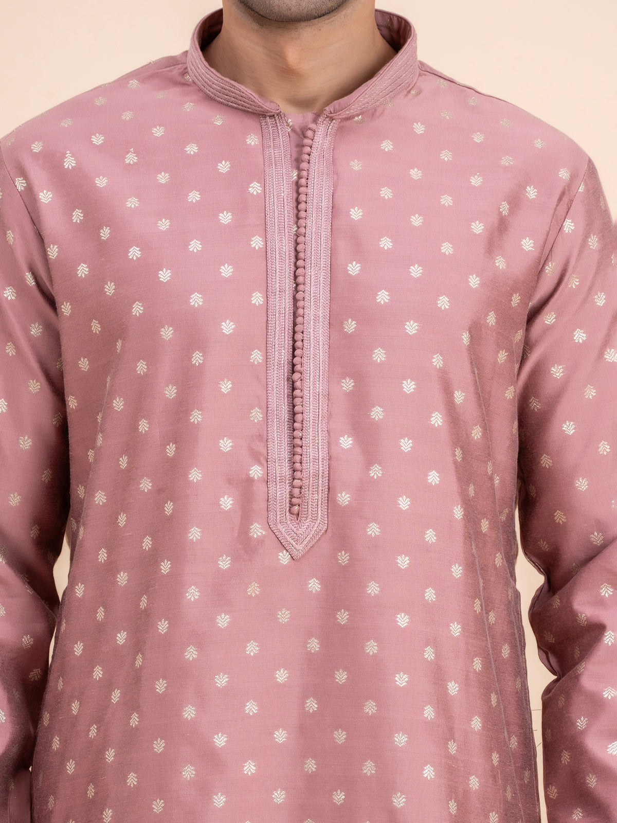Dusty Pink Woven Kurta Set