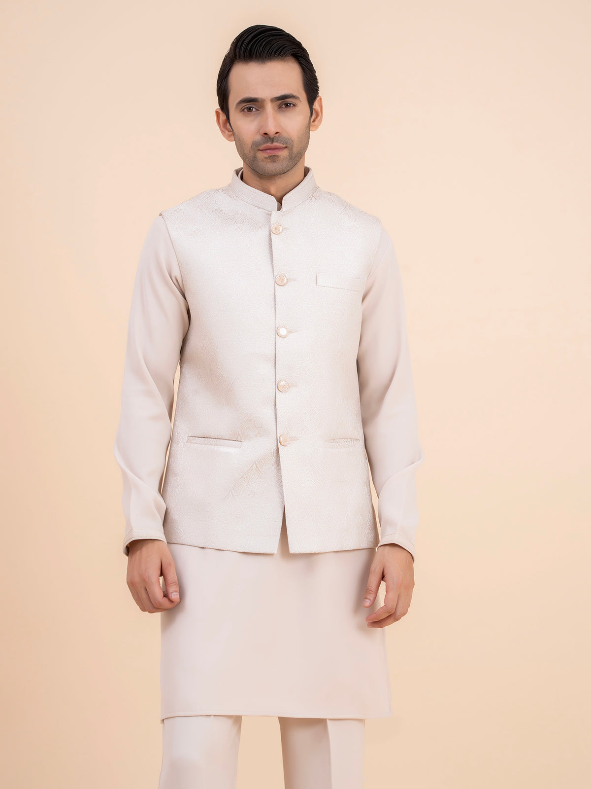 Off-White Embroidered Nehru Jacket