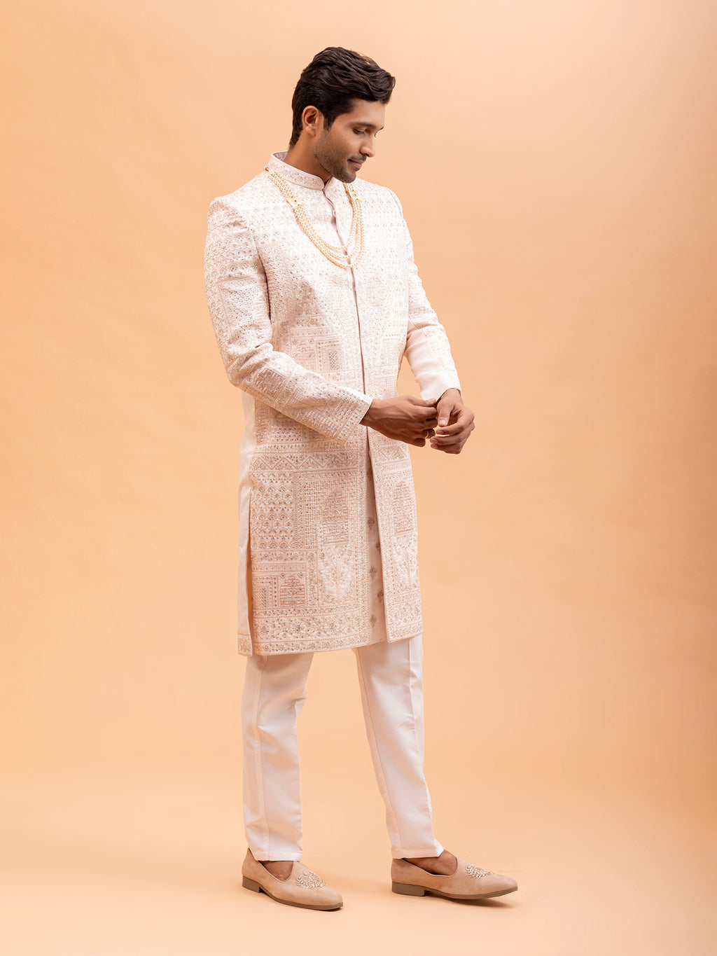 Blush Pink Geometric Embroidered Sherwani Set