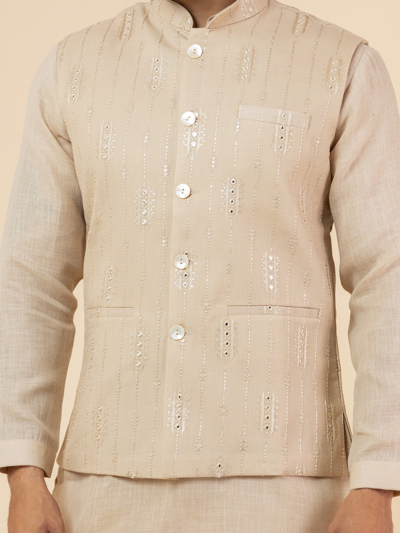 Sandstone Linear Sequined Jacket Set