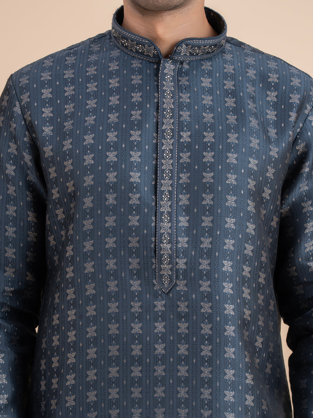 Charcoal Woven Kurta Set