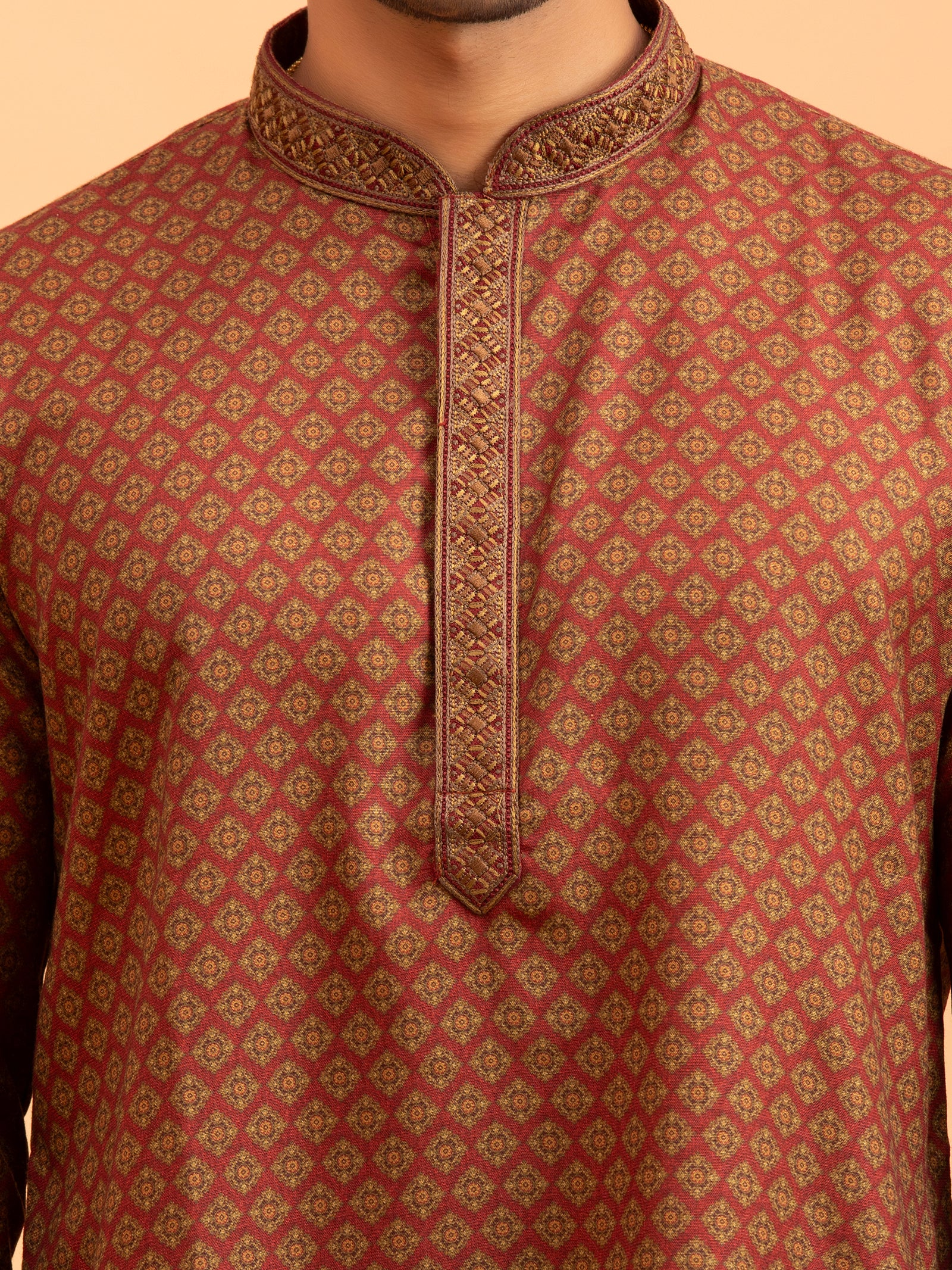 Maroon Geometric Patterned Kurta