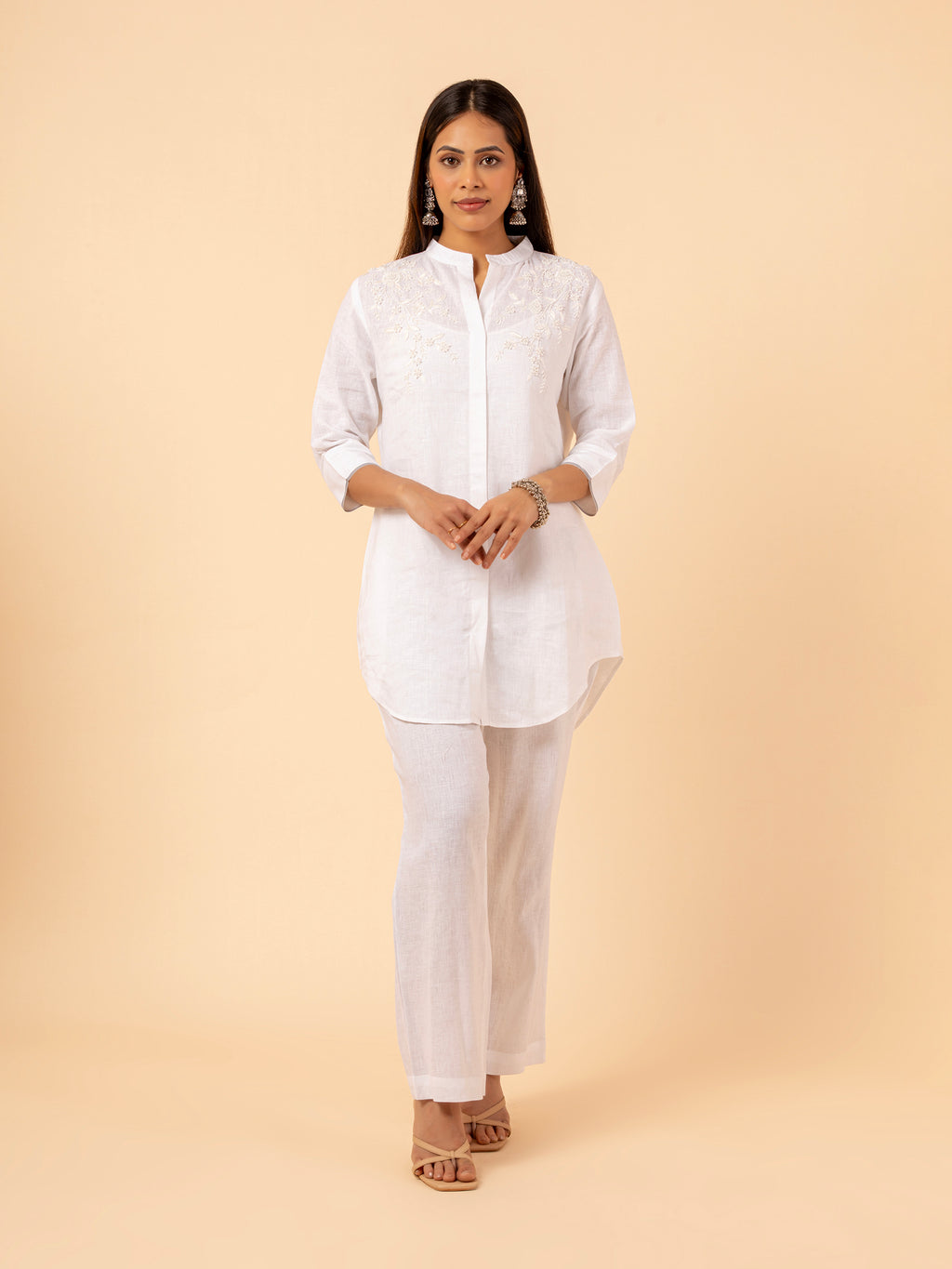 Alabaster Linen Chikankari Co-ord Set