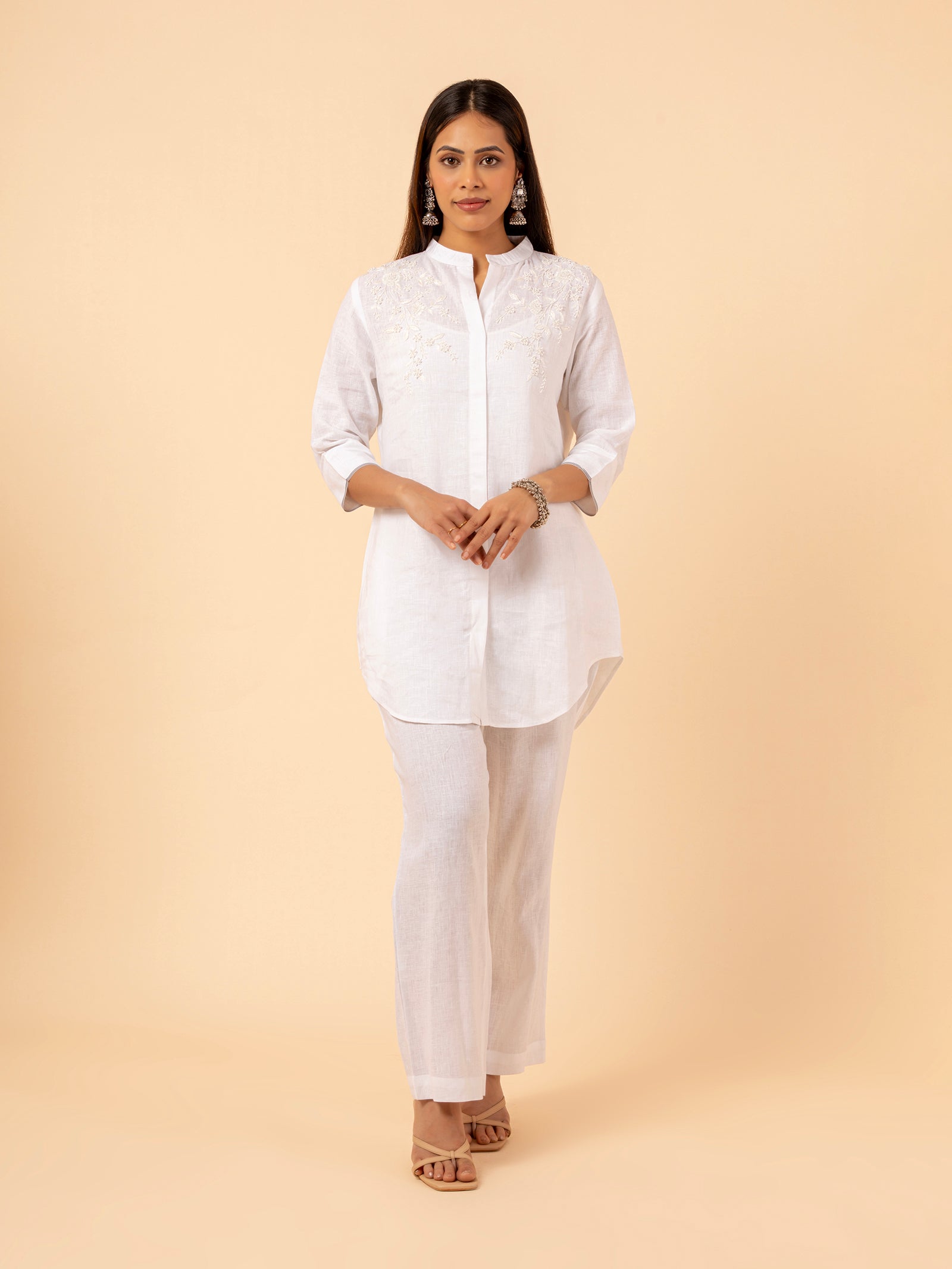 Alabaster Linen Chikankari Co-ord Set