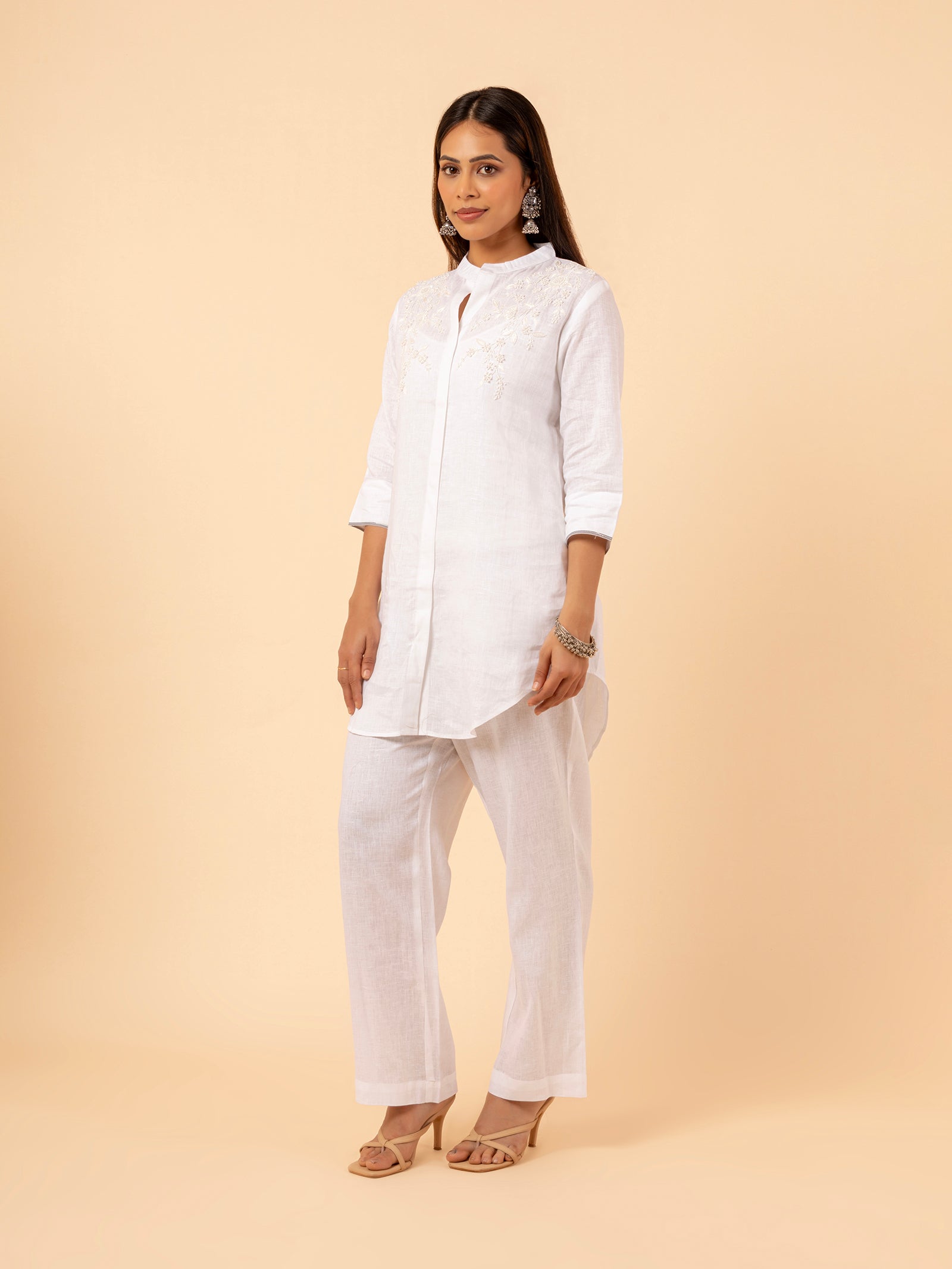 Alabaster Linen Chikankari Co-ord Set