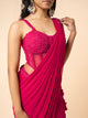Hot Pink Pre-draped Saree with Embellished Corset-Style Blouse