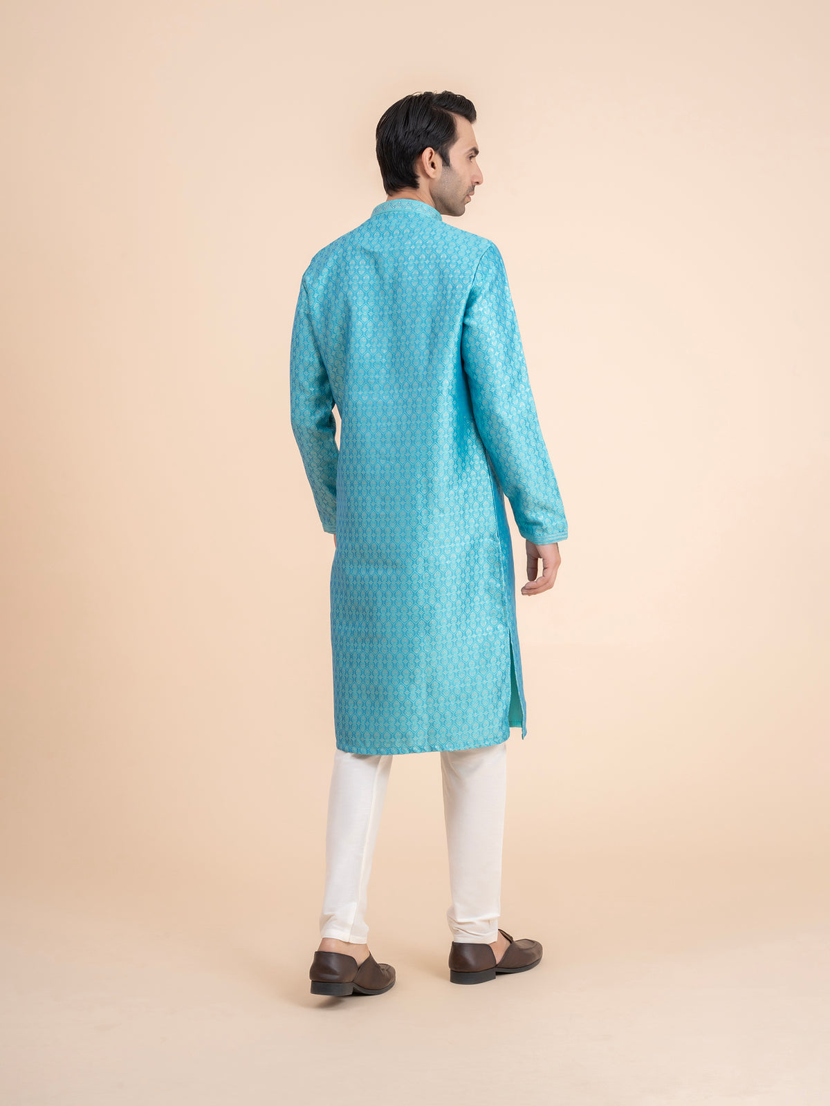 Turquoise Brocade Kurta Set