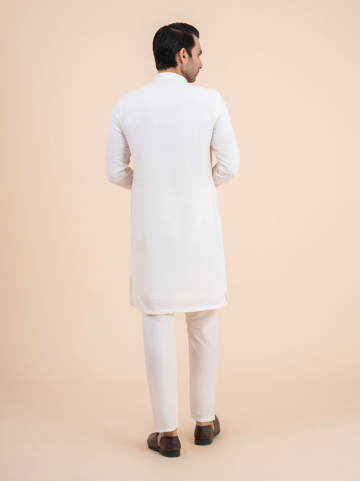 Off-White Textured Kurta Set