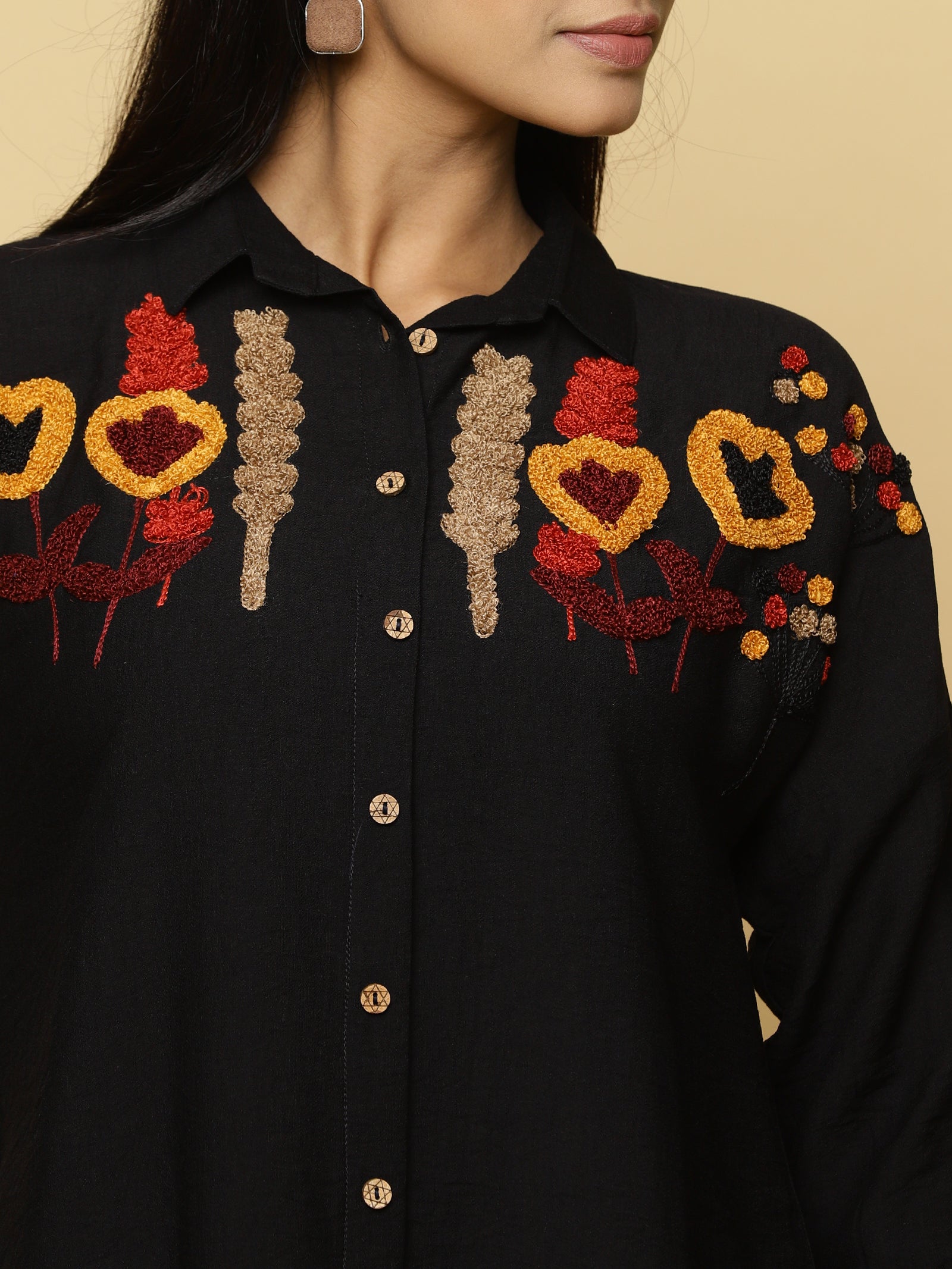 Black Embroidered Shirt Co-ord Set