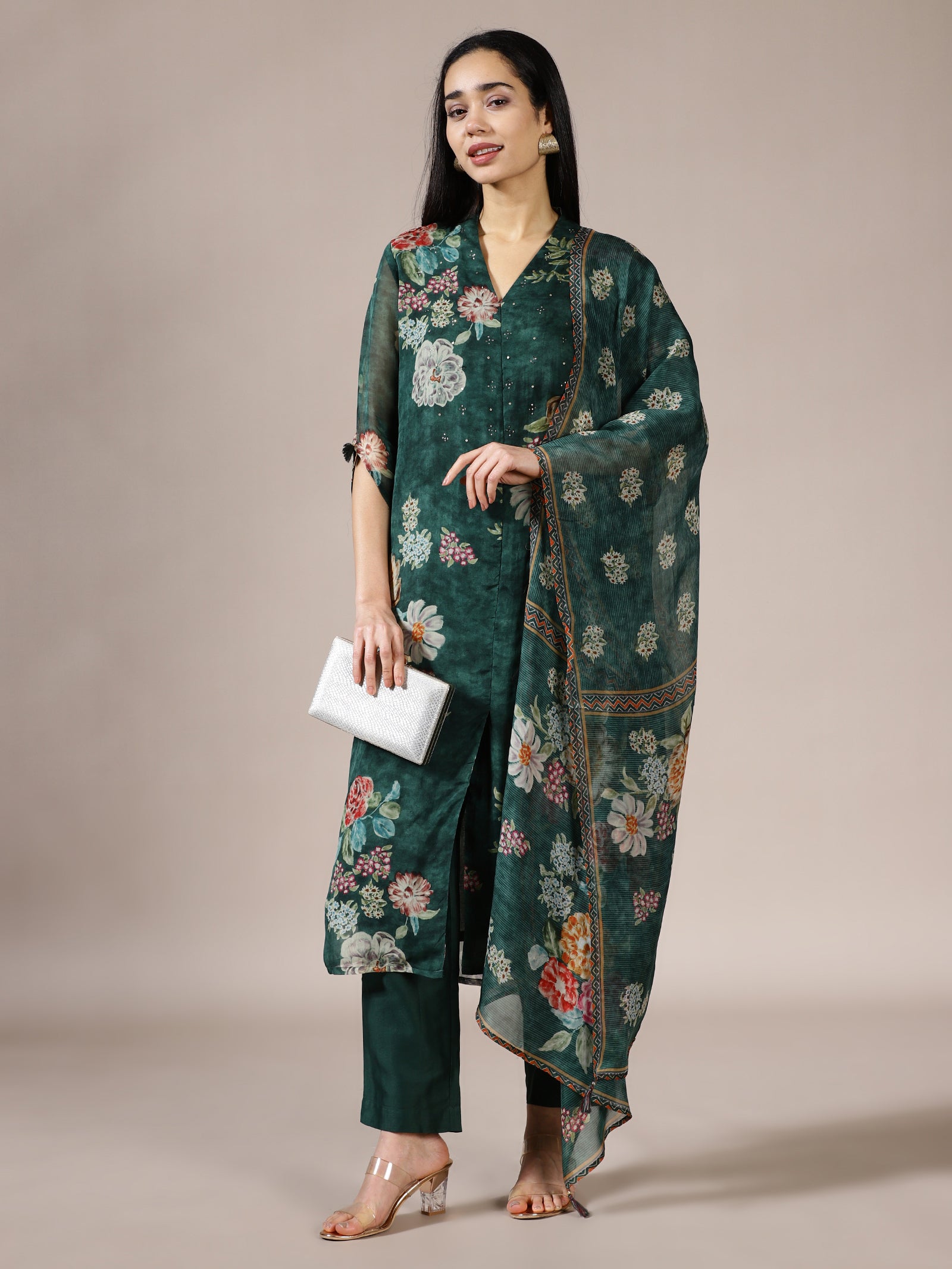Forest Green Digital Floral Printed Kurta Set