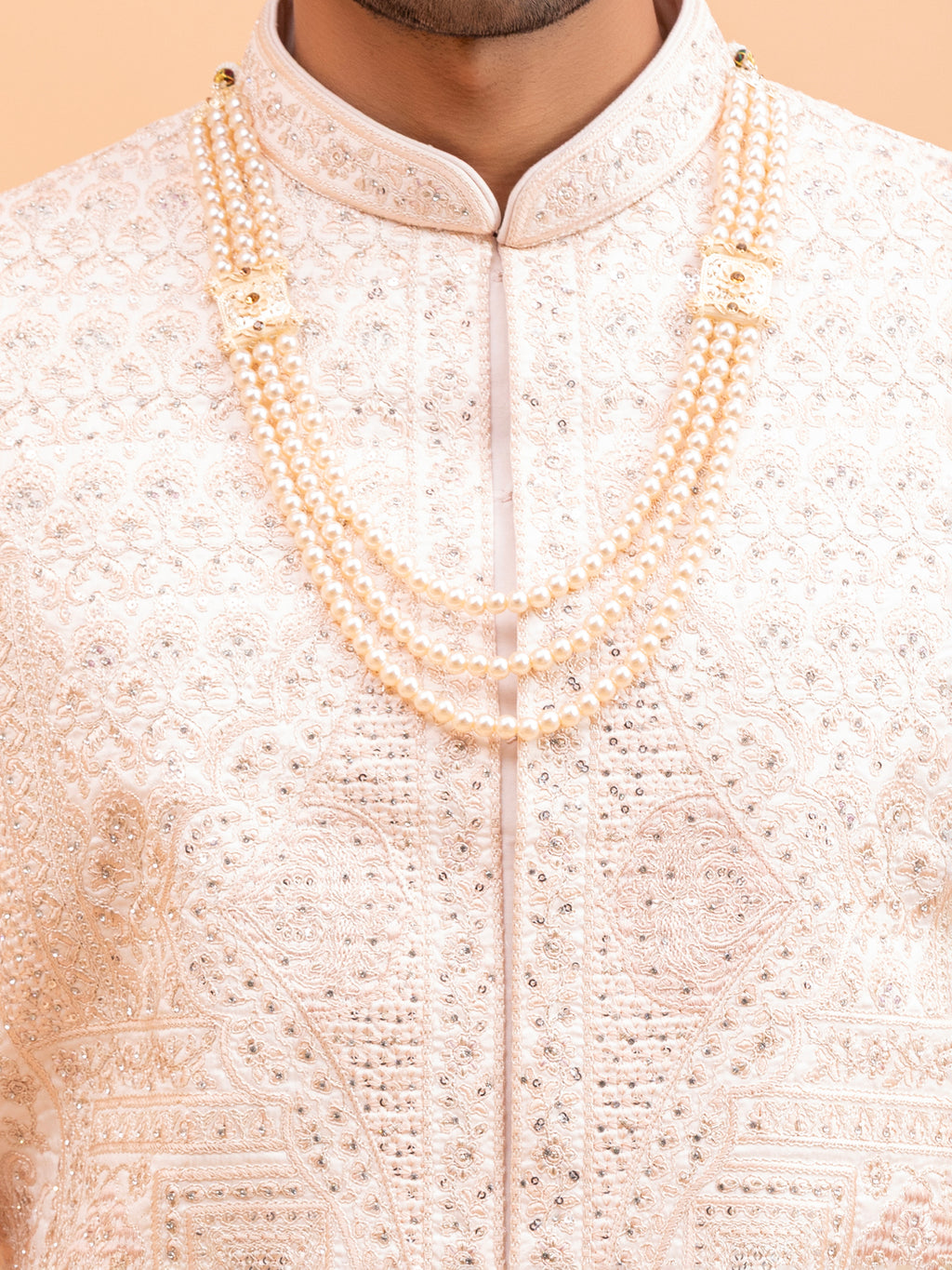 Blush Pink Geometric Embroidered Sherwani Set