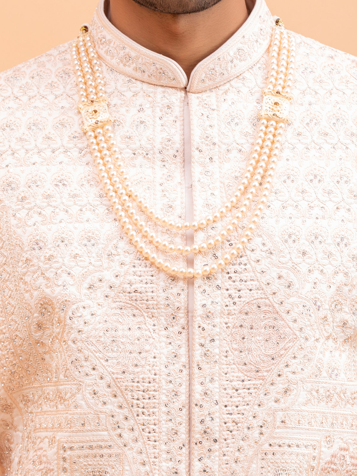 Blush Pink Geometric Embroidered Sherwani Set