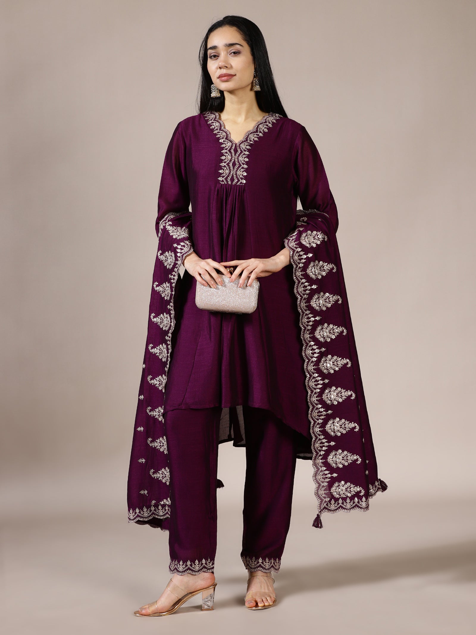 Plum Purple Embroidered Suit Set
