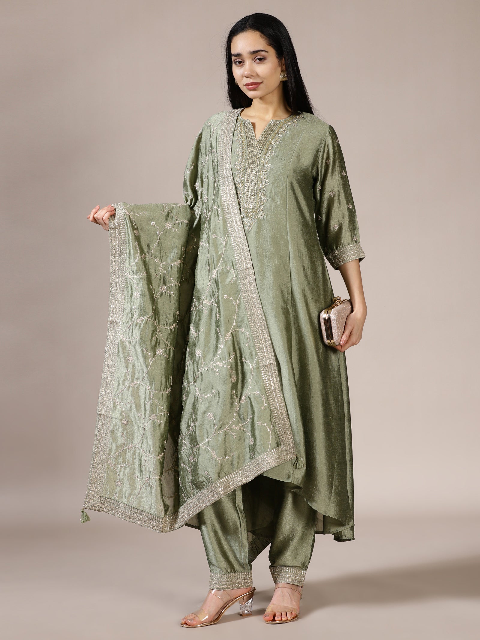 Sage Green Sequined Suit Set