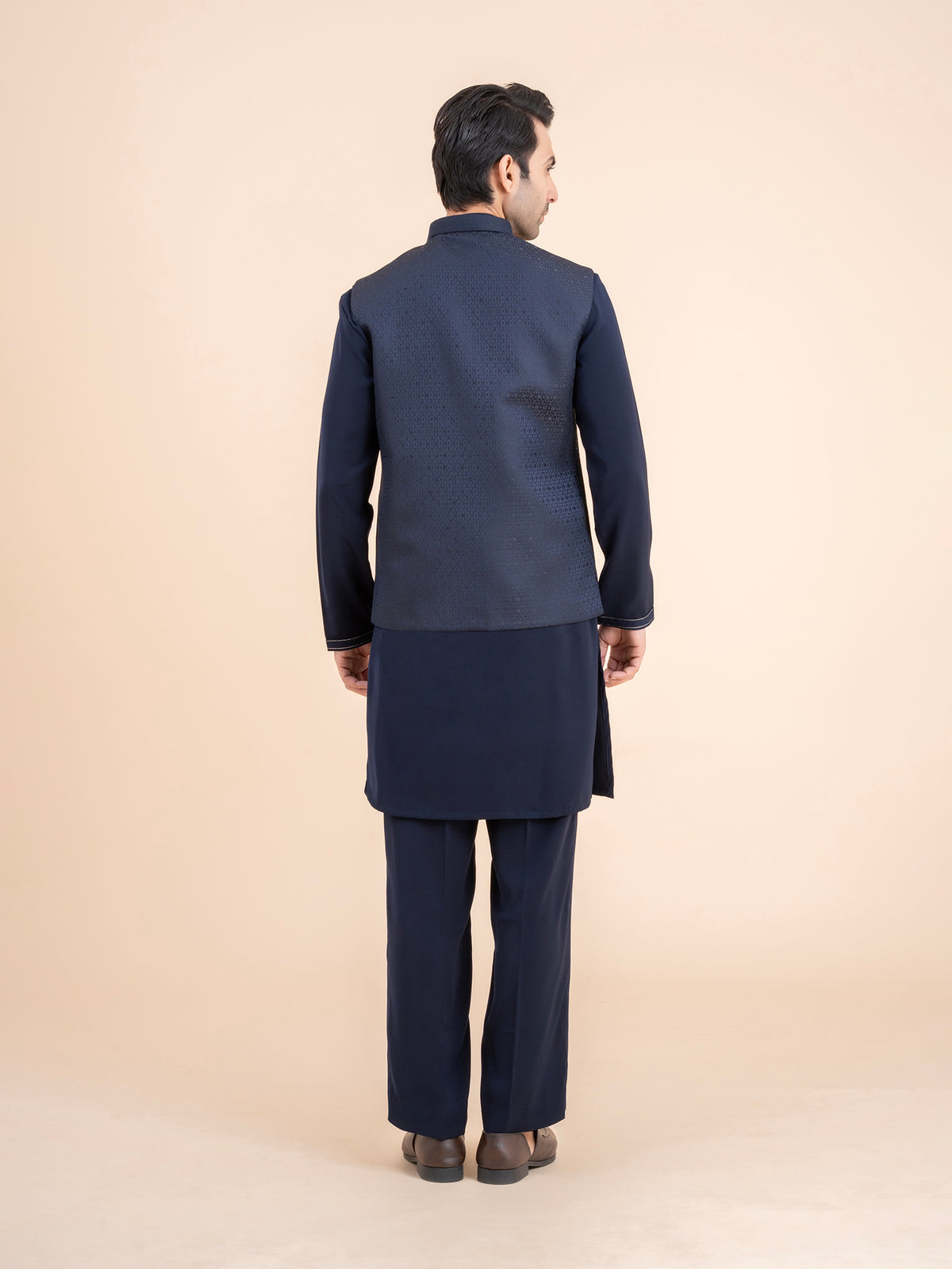 Dark Navy Textured Nehru Jacket